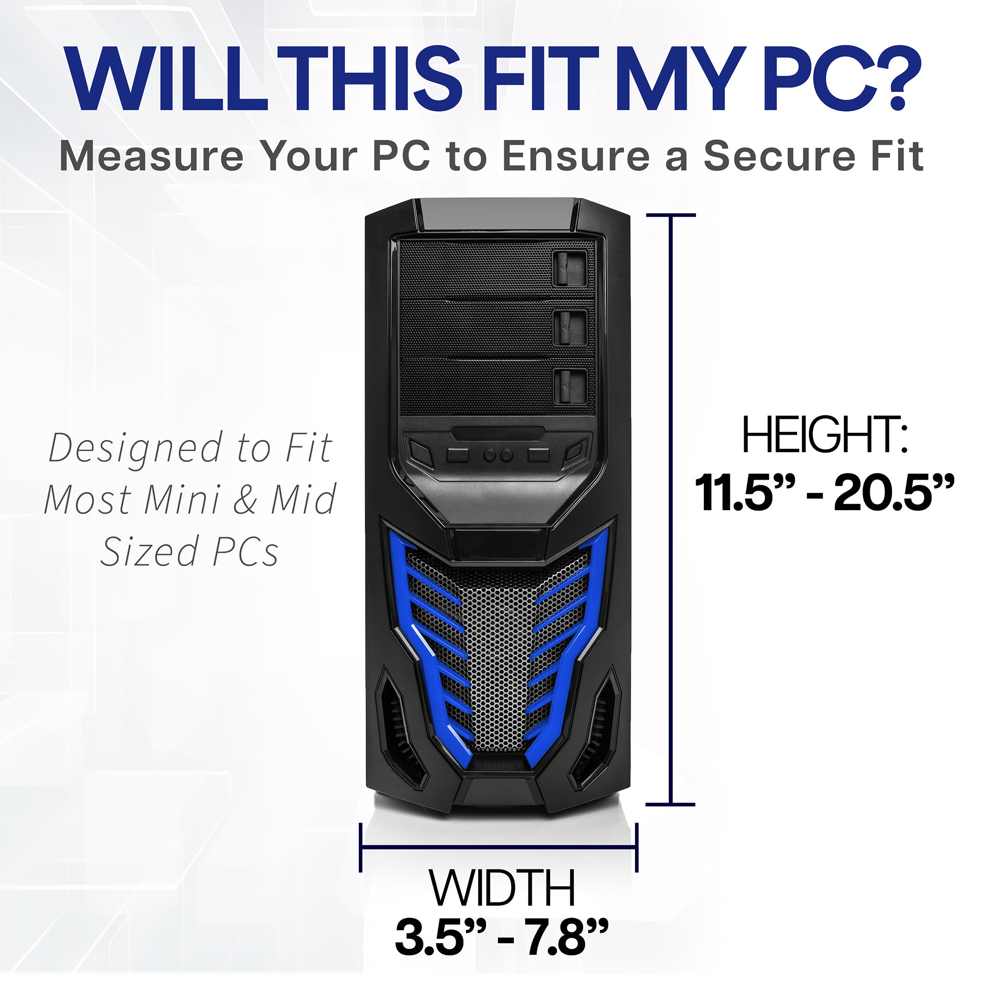 Clamp-on PC mount secures to desk legs for convenient placement.