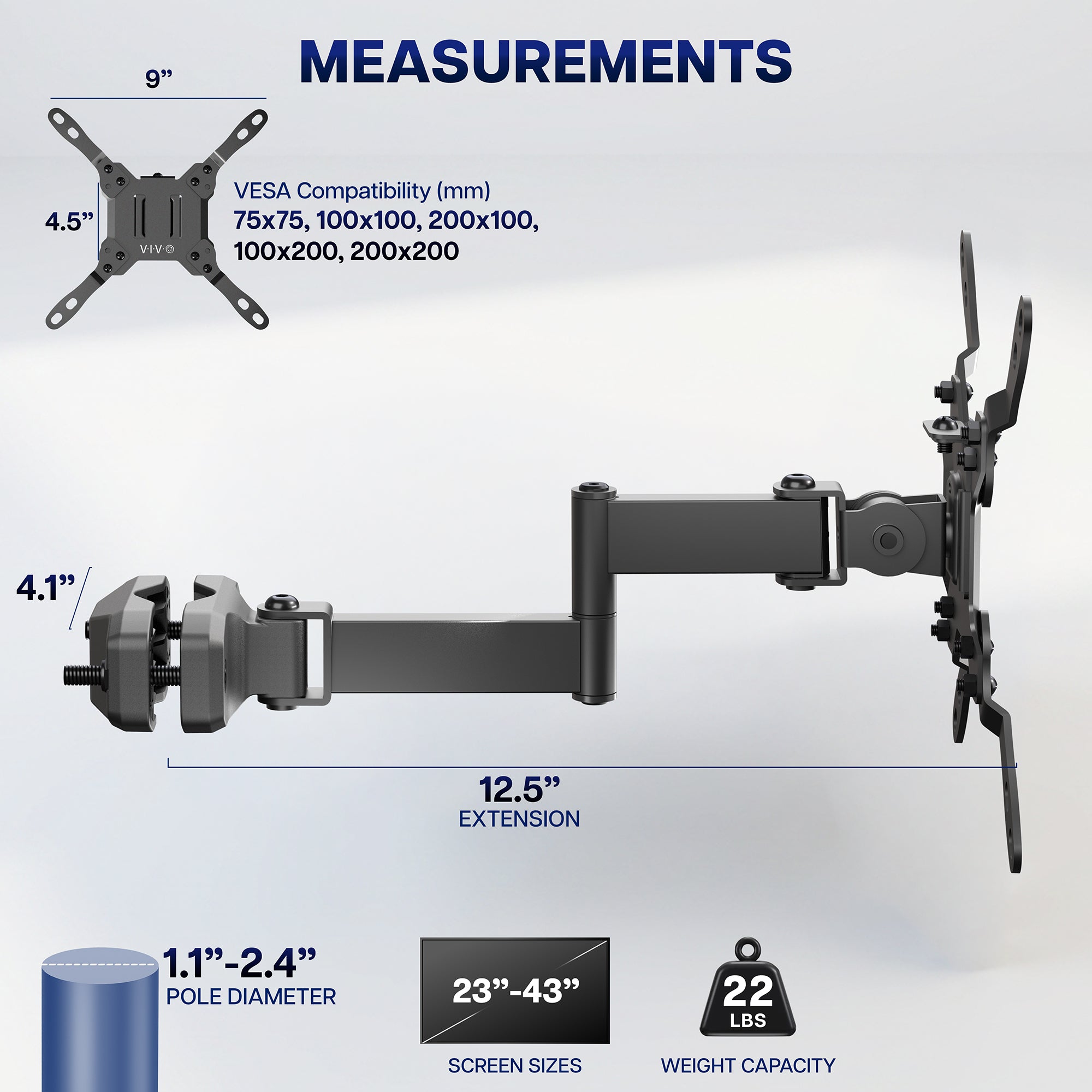 VESA Monitor Arm Pole Mount - 23" to 43" Screens