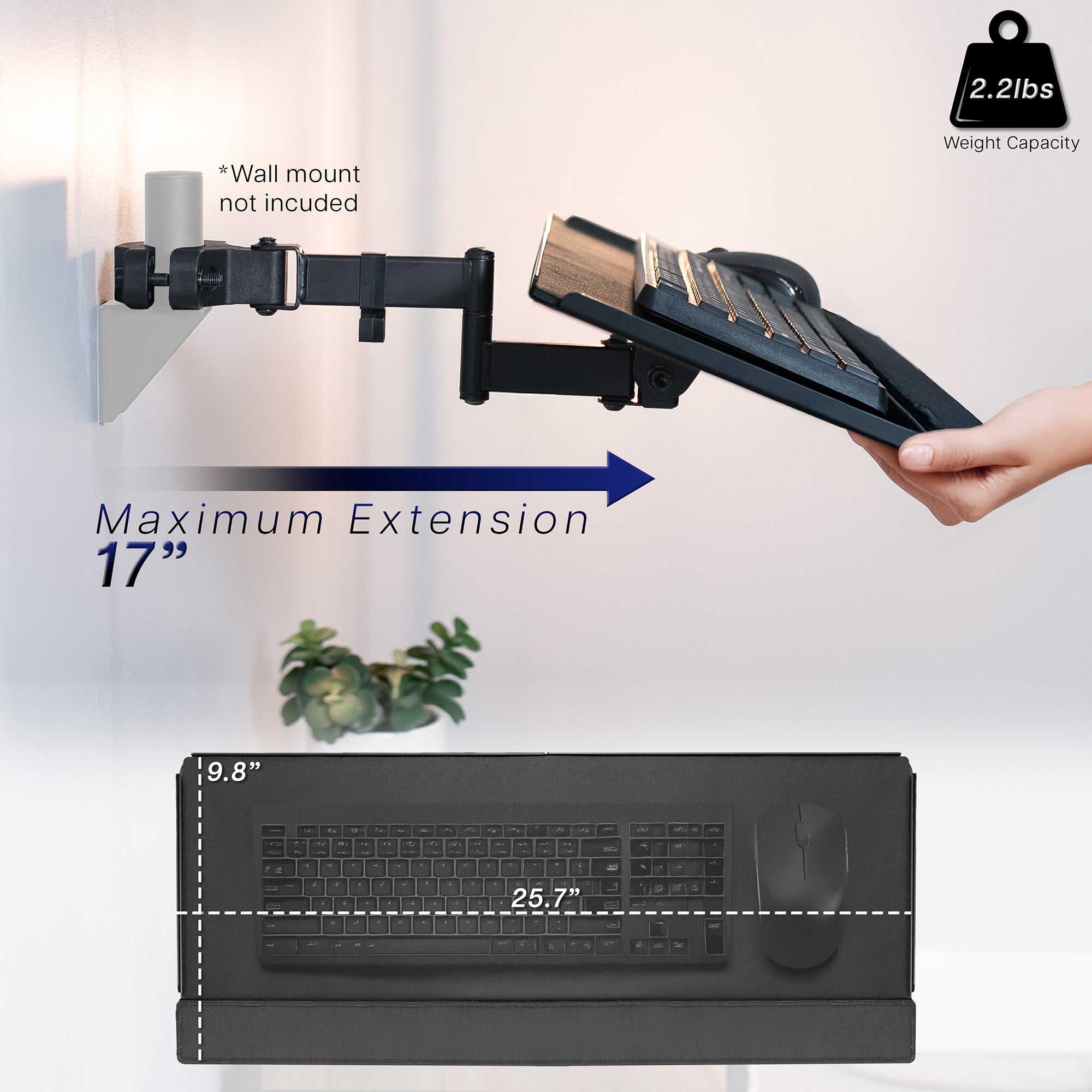Measurements and specifications for Pole Mount Tilting Keyboard Tray