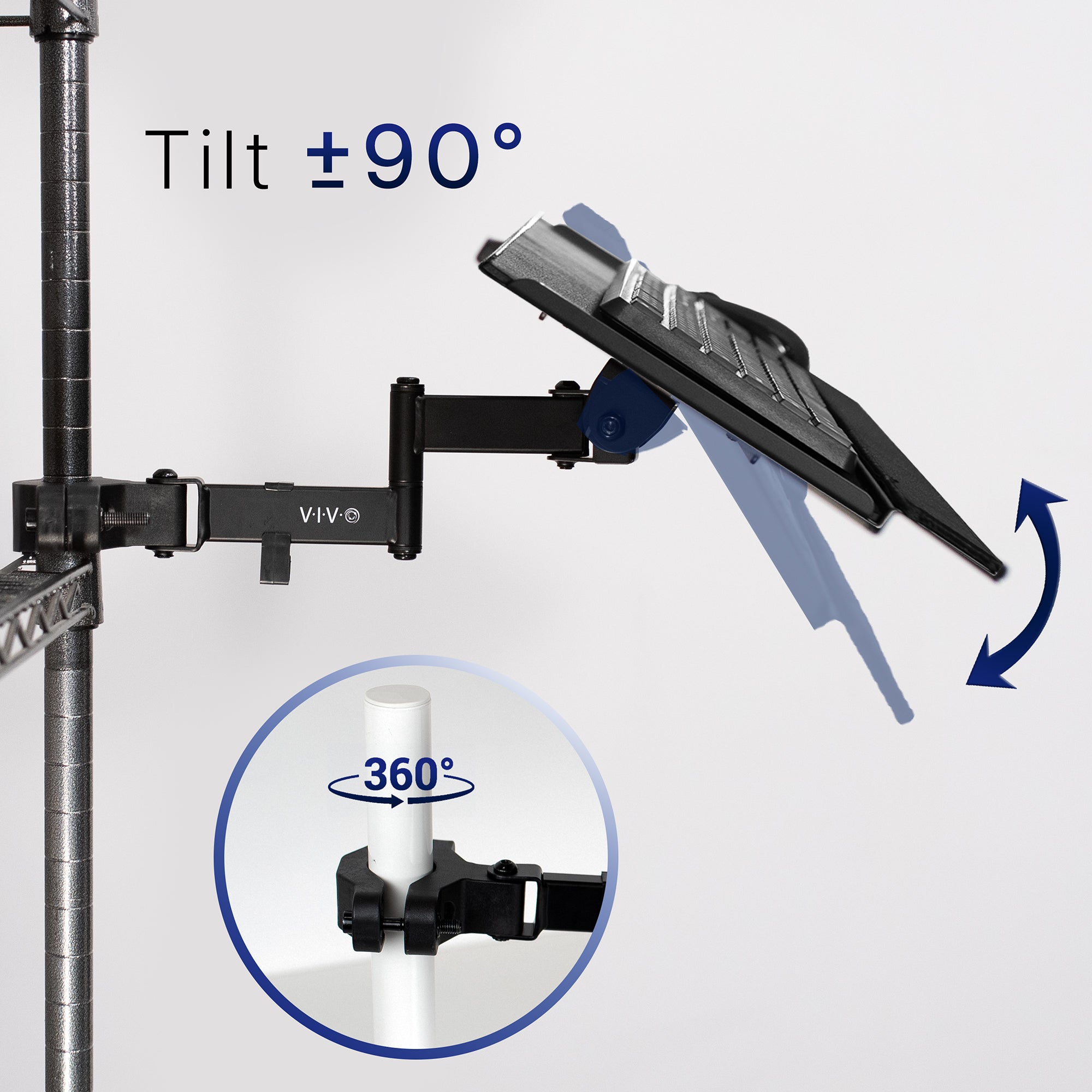 Flexible positioning and articulation for Pole Mount Tilting Keyboard Tray