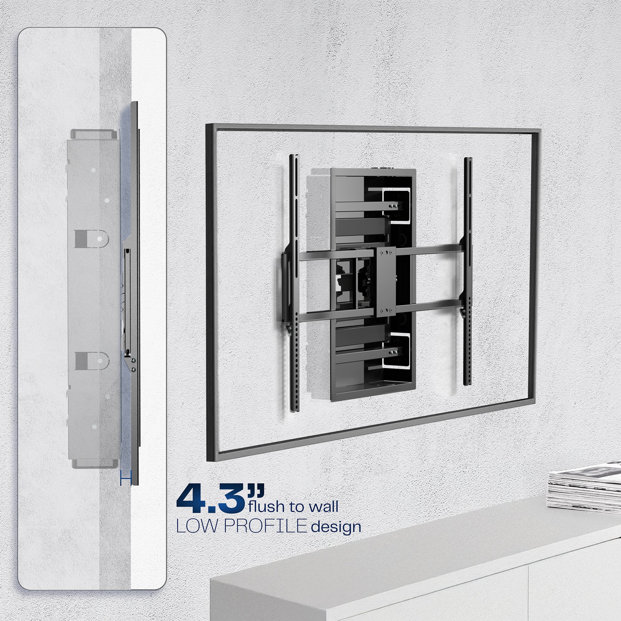 A black large TV wall mount with a low profile design.