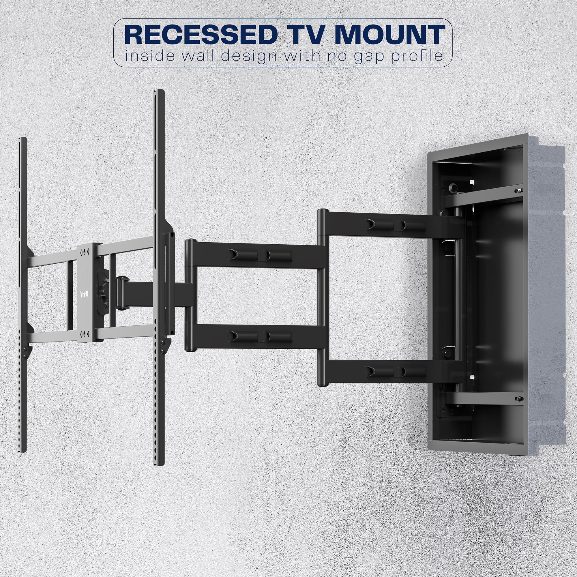 A black large TV wall mount with an adjustable arm and mounting hardware.