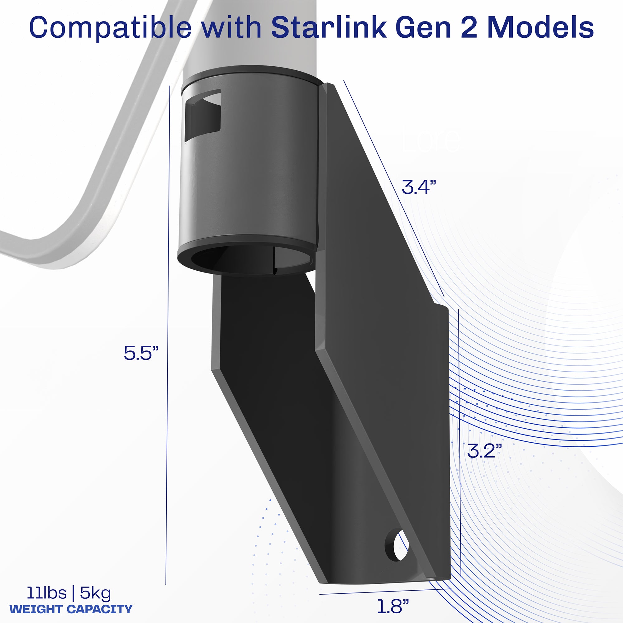 Low profile wall mount for Starlink Gen2. Install to wood, brick, concrete or metal (hardware included)