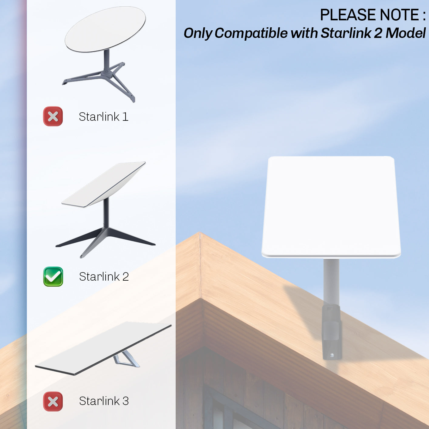 Low profile wall mount for Starlink Gen2. Install to wood, brick, concrete or metal (hardware included)