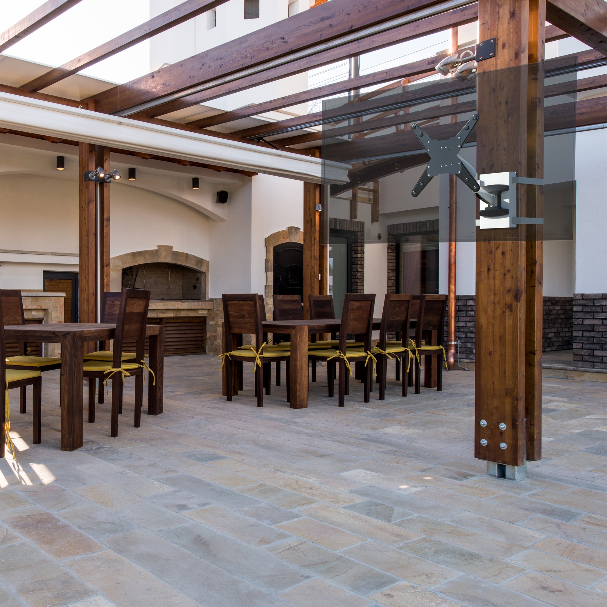 Exposed column tv mount for convenient screen placement.