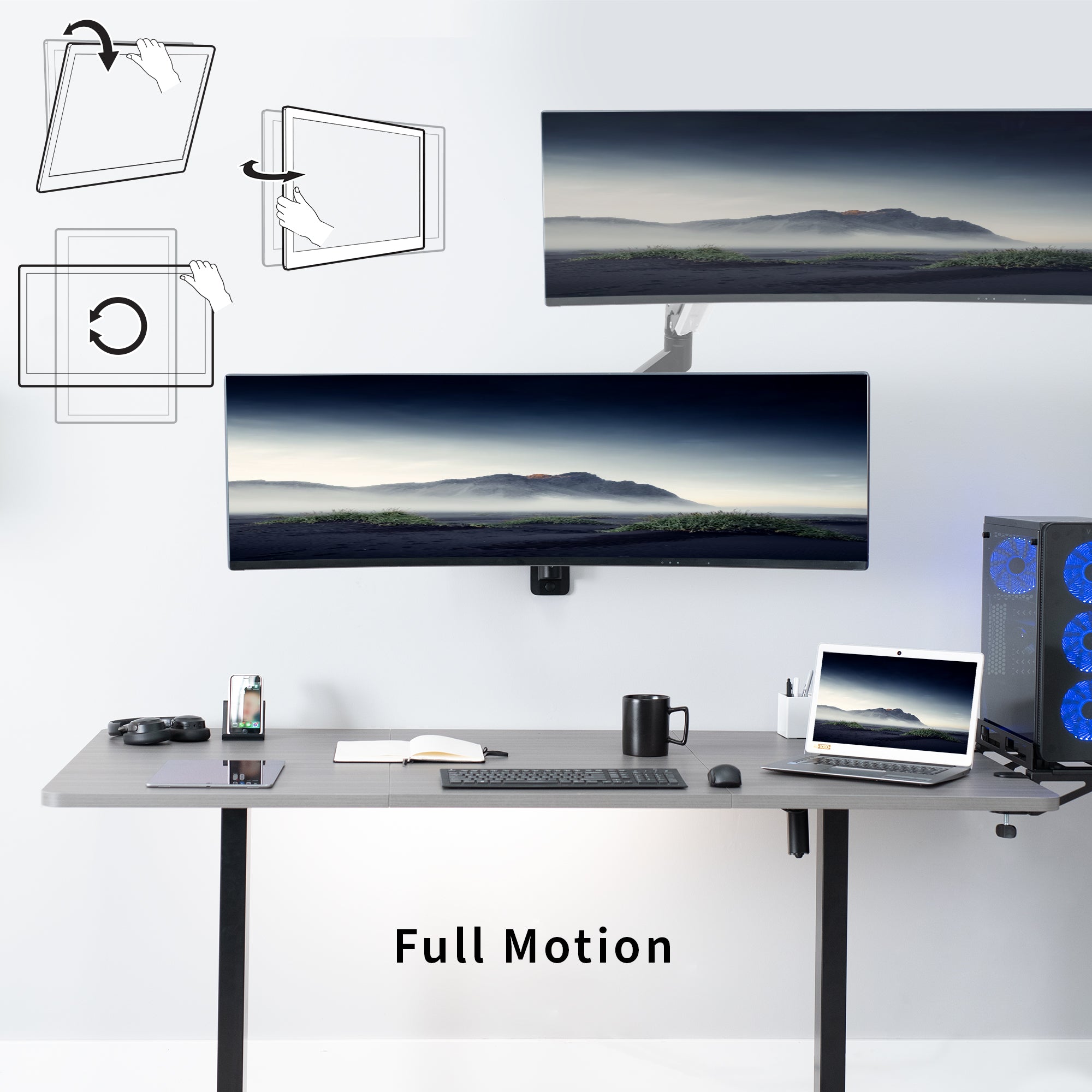 Premium Aluminum Heavy Duty Monitor Arm for Ultrawide Screens up to 49 inches and 44 lbs