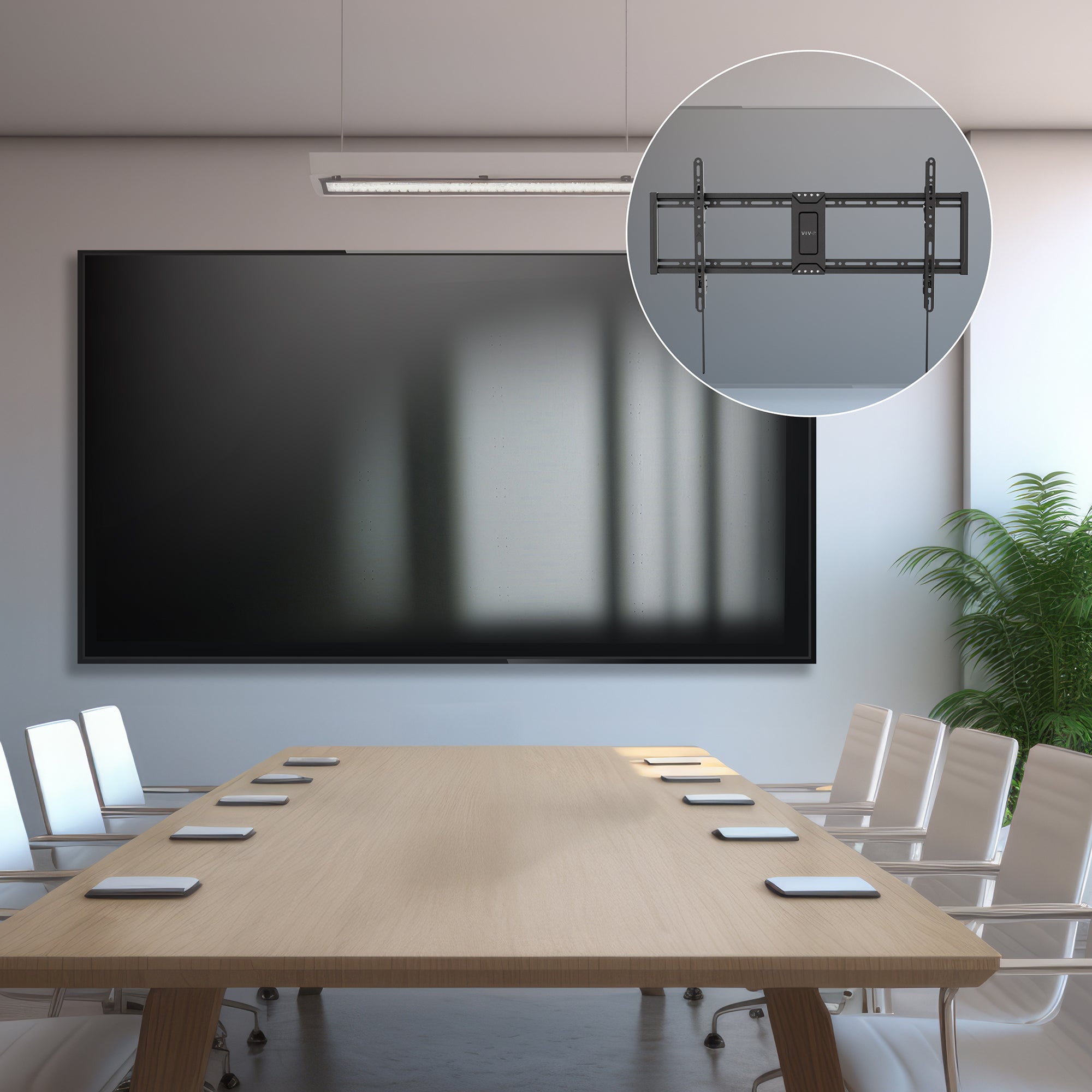 Sturdy adjustable TV wall mount in conference room.