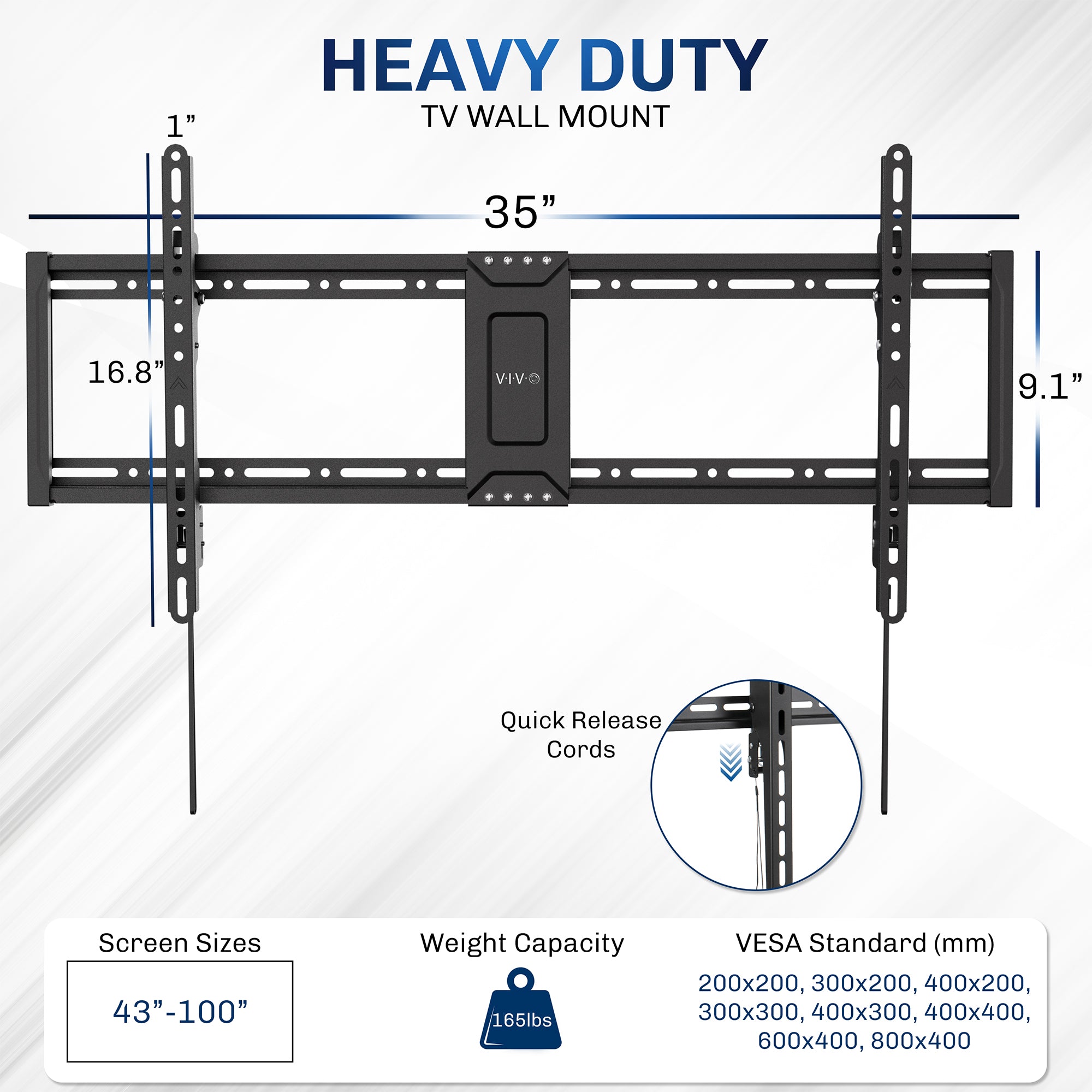 Heavy duty TV wall mount with 165 lb weight capacity