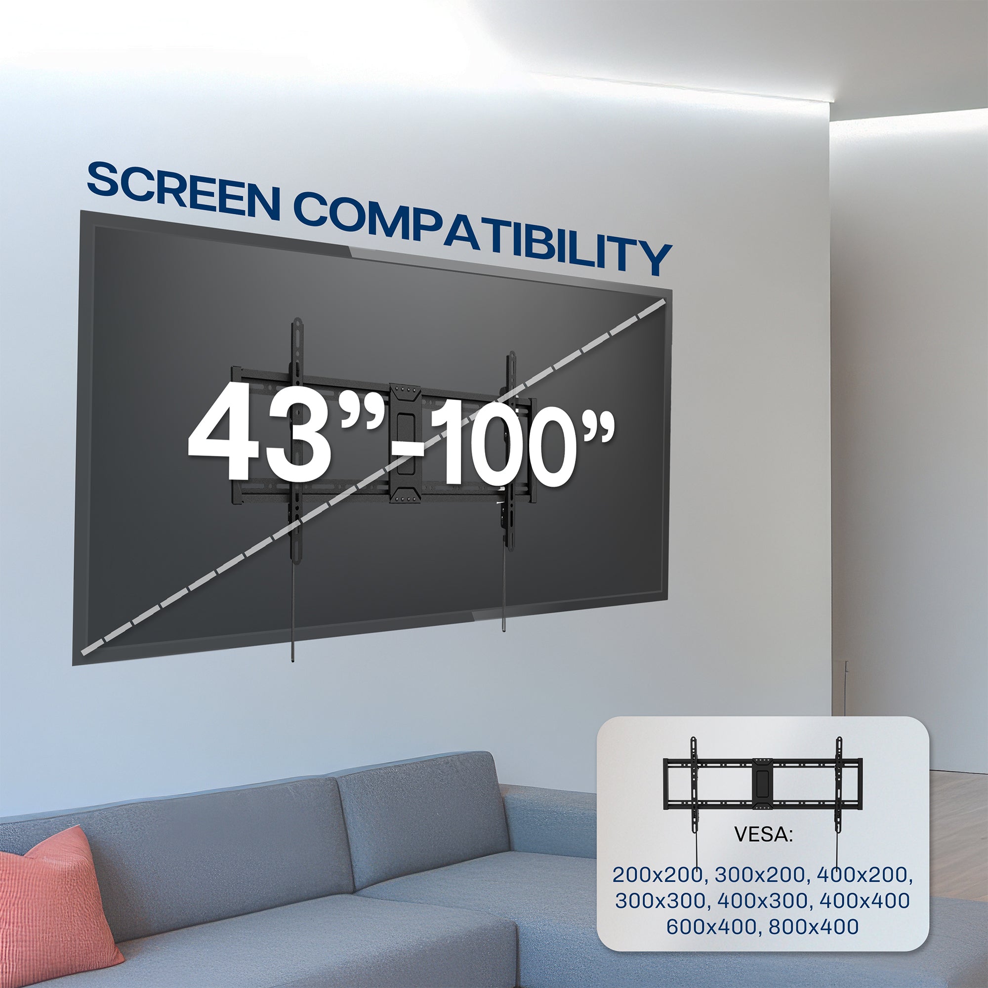 Sturdy adjustable TV wall mount for up to 100" screens