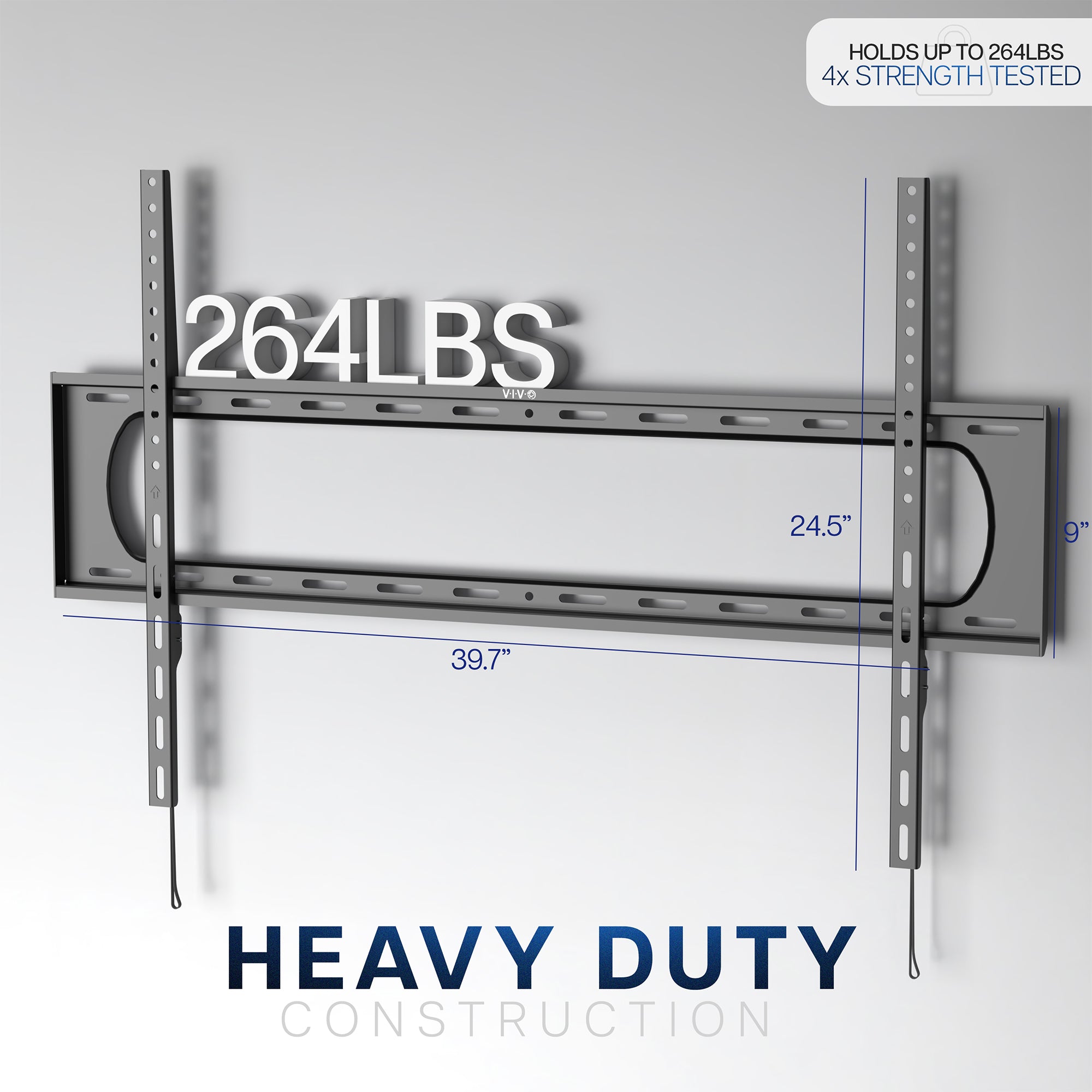 A black TV wall mount with a labeled weight capacity.