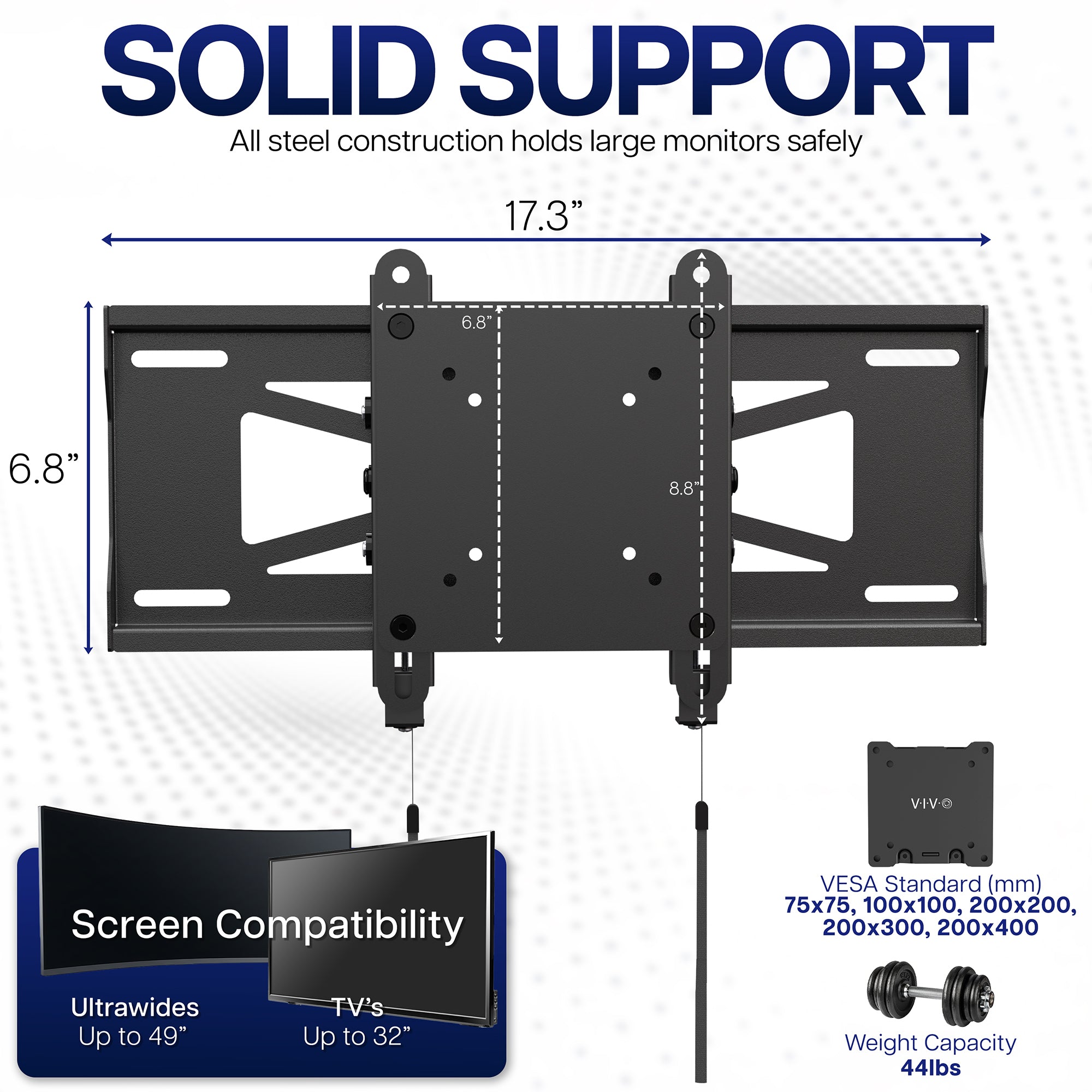 Low Profile Ultrawide Monitor Wall Mount - Up to 49" Screens