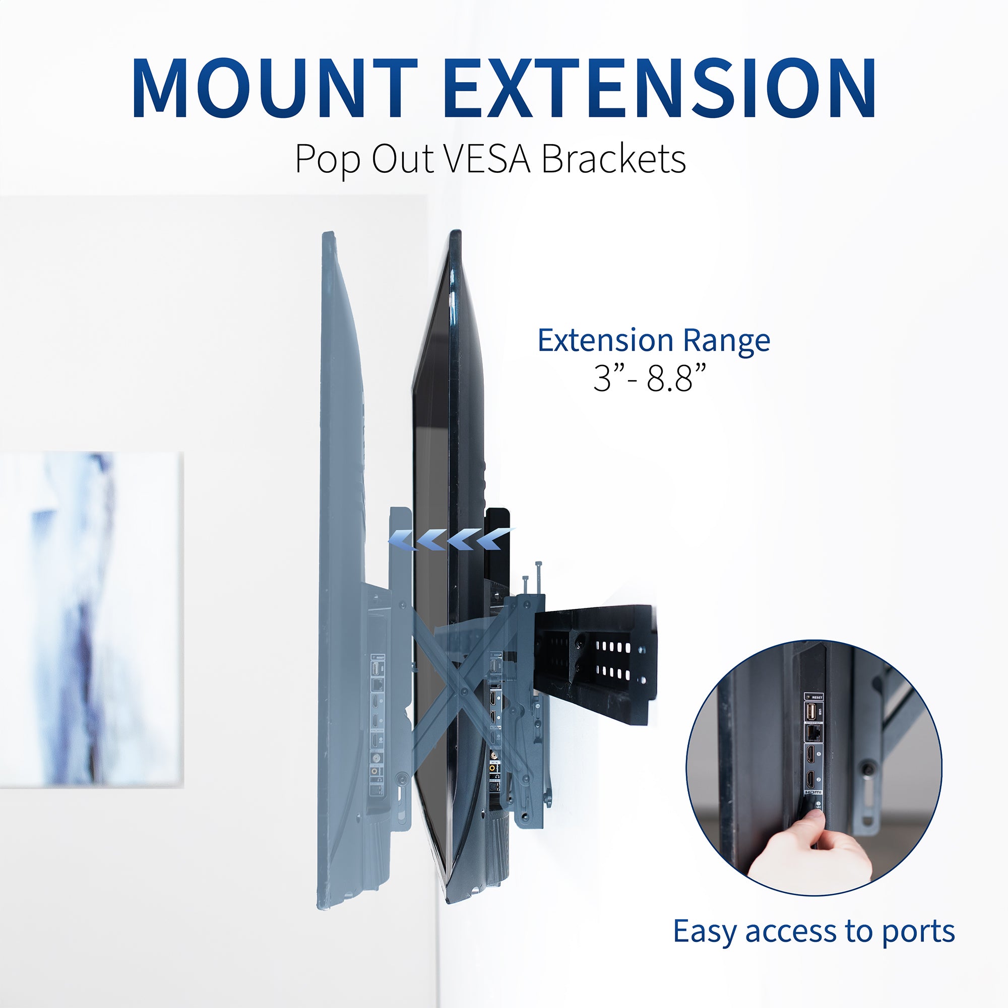 A black VESA wall mount showing extension feature.