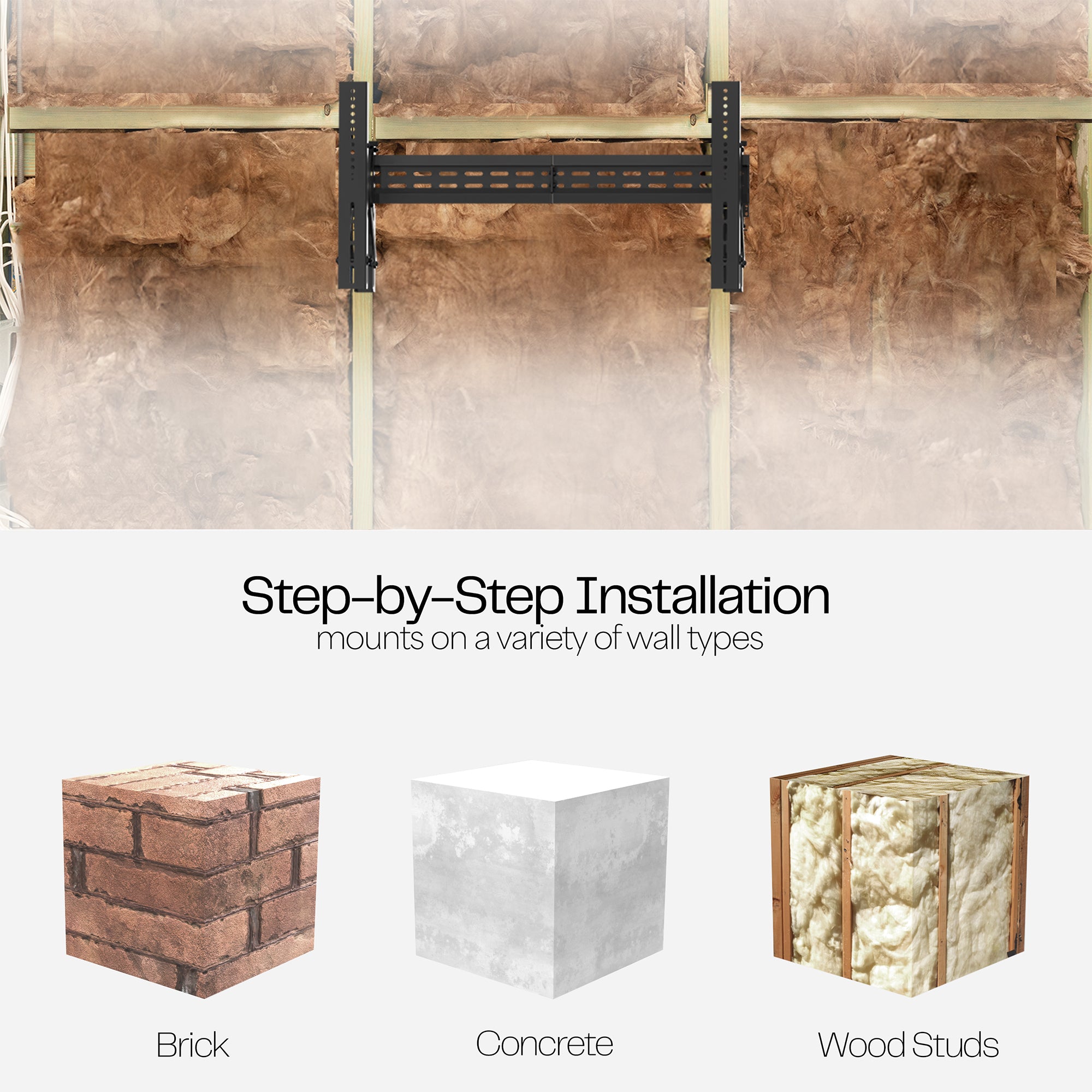 A black VESA wall mount showing the different mounting surfaces.