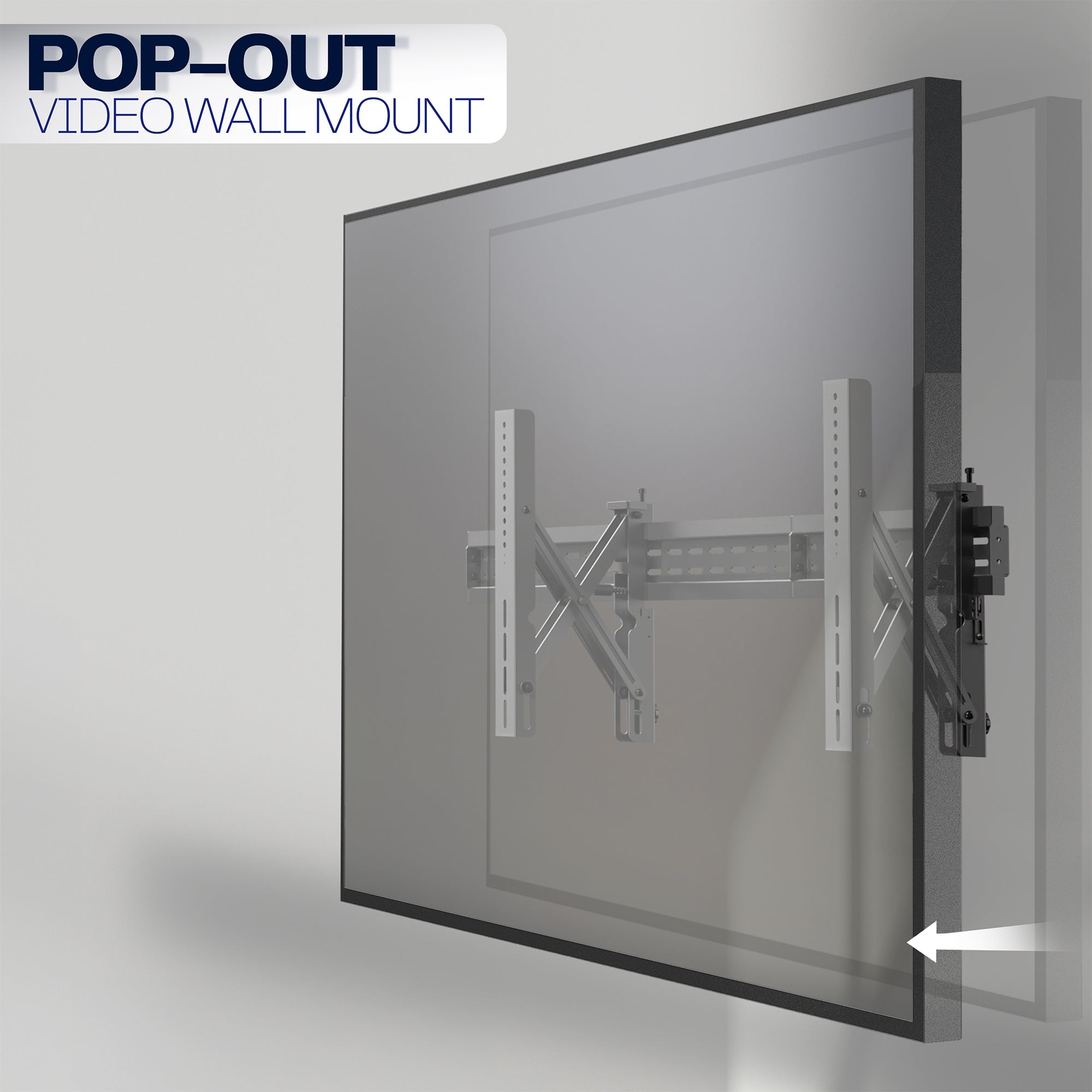 A black VESA wall mount showing a sturdy pop-out feature.