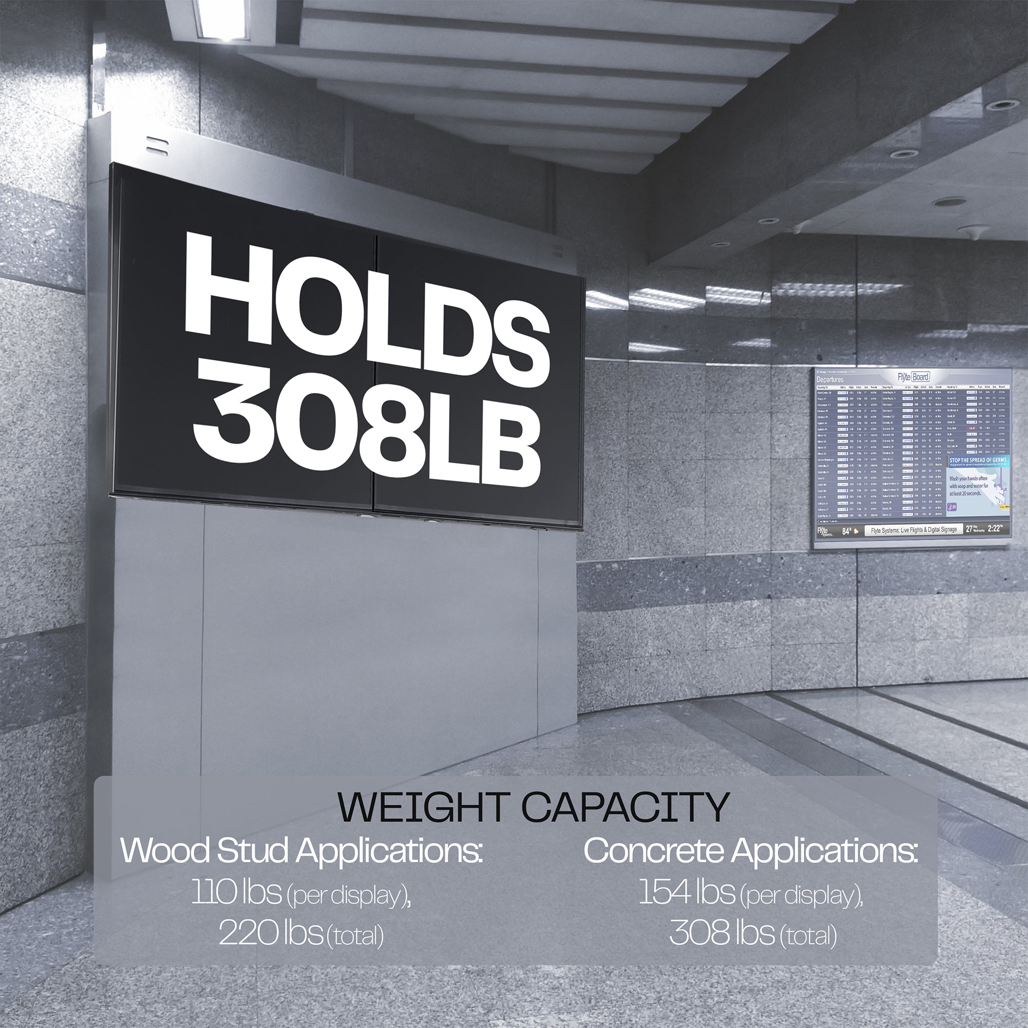 A black TV wall mount designed to hold large TVs.