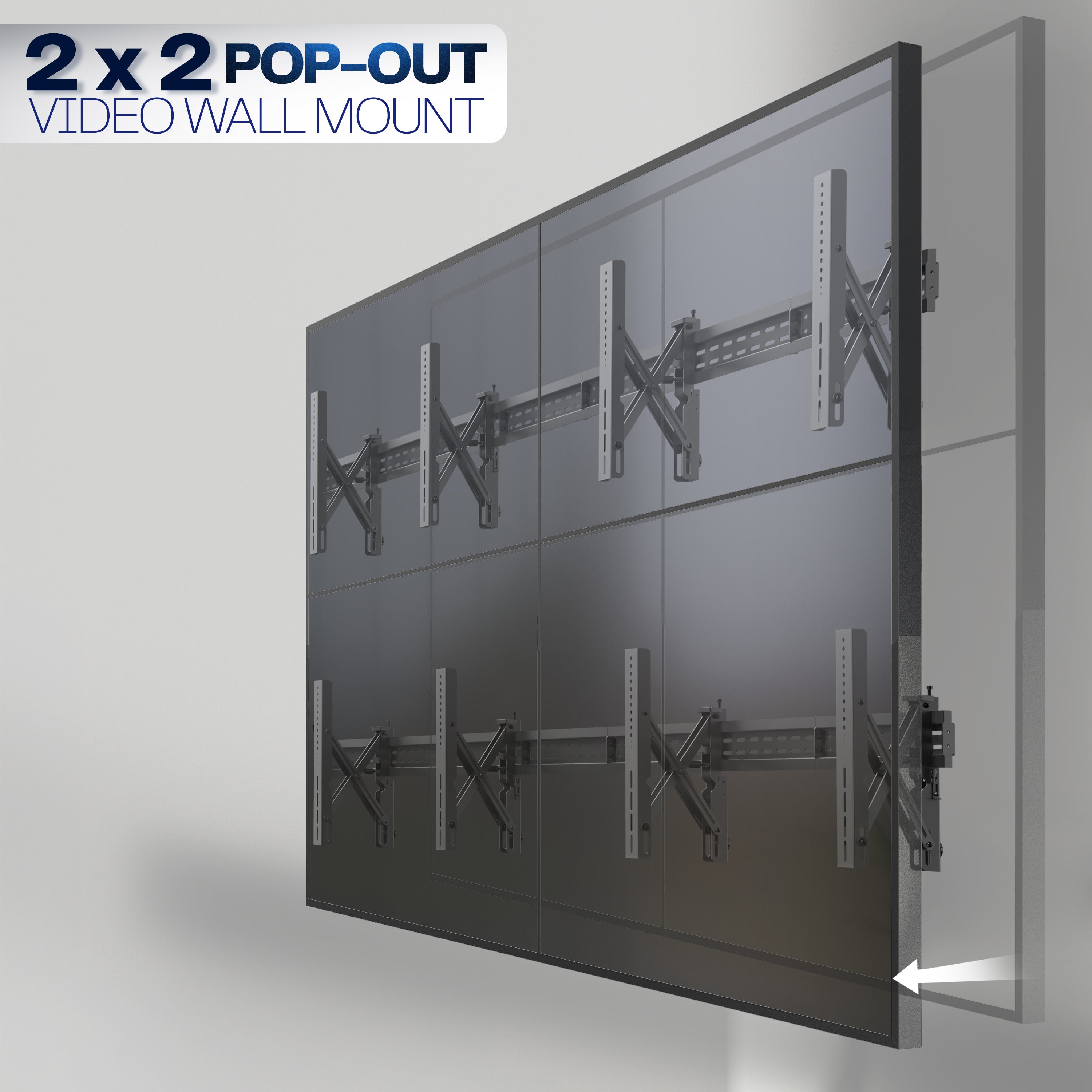 VIVO 2x2 Pop-Out Video Wall Mount for a large 4-TV display in a home or professional setting.
