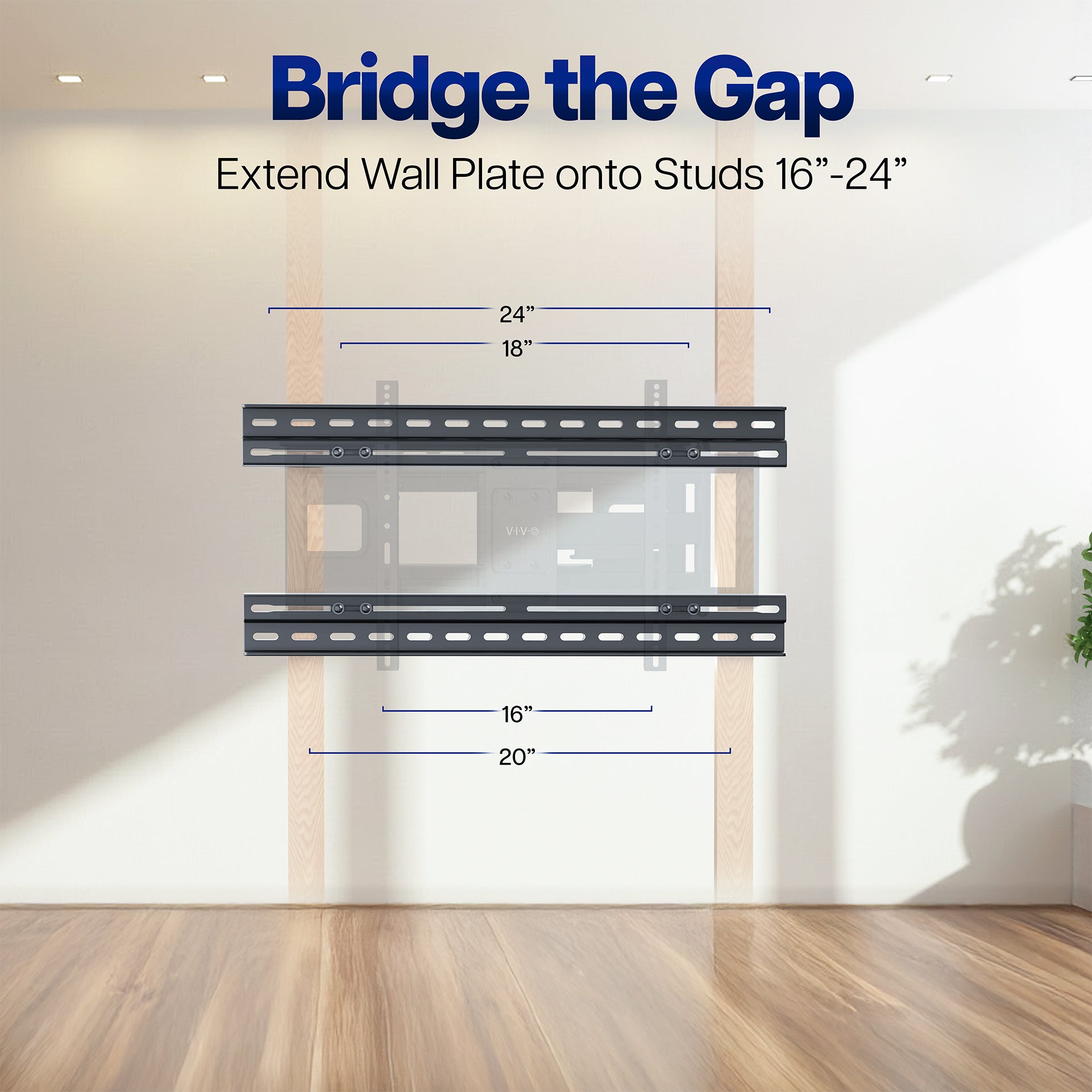 Wall and Ceiling Plate Extension Brackets with measurements on a wall.