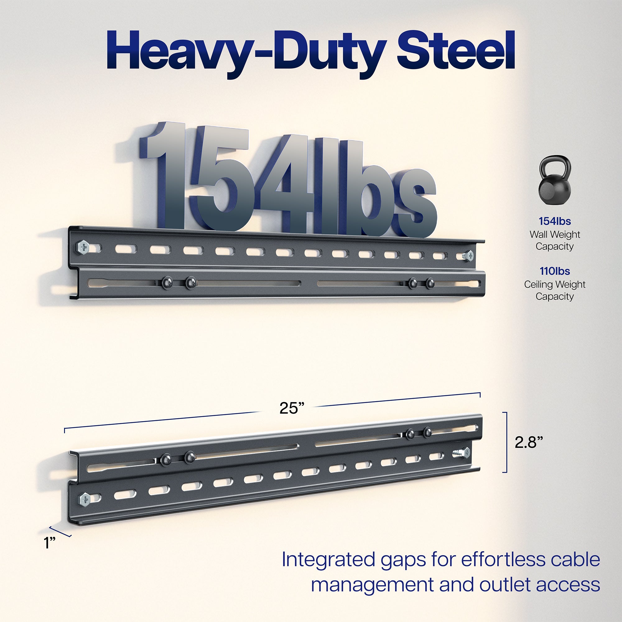 Wall and Ceiling Plate Extension Brackets with capacity details and dimensions on a white background