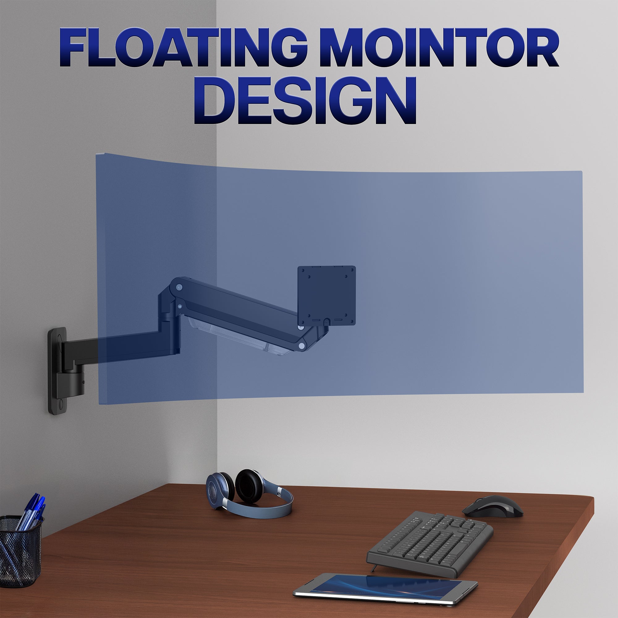 Pneumatic Arm Single Ultrawide Monitor Wall Mount