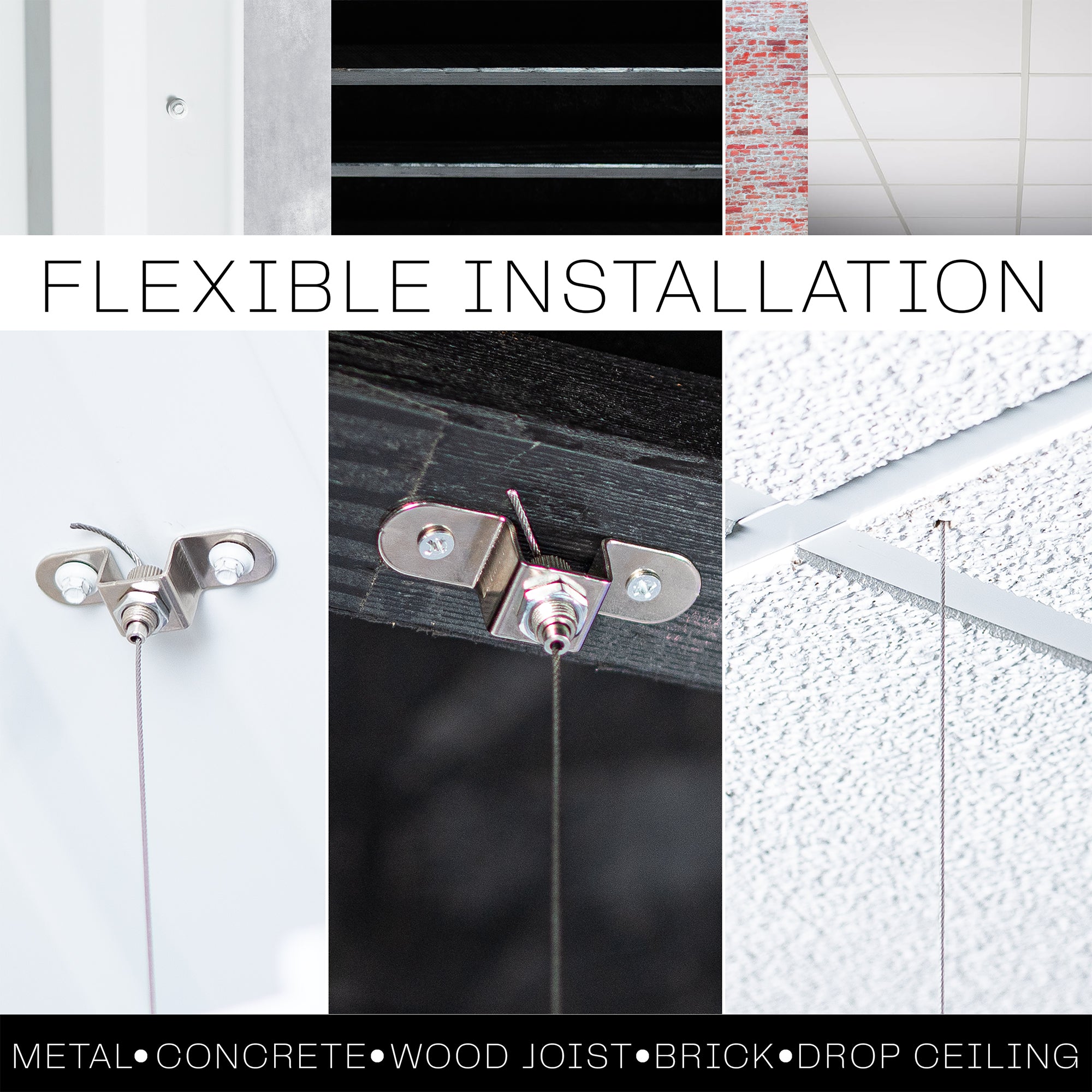 Black acoustic dual-layer ceiling waffle panel hardware to show flexible installation.