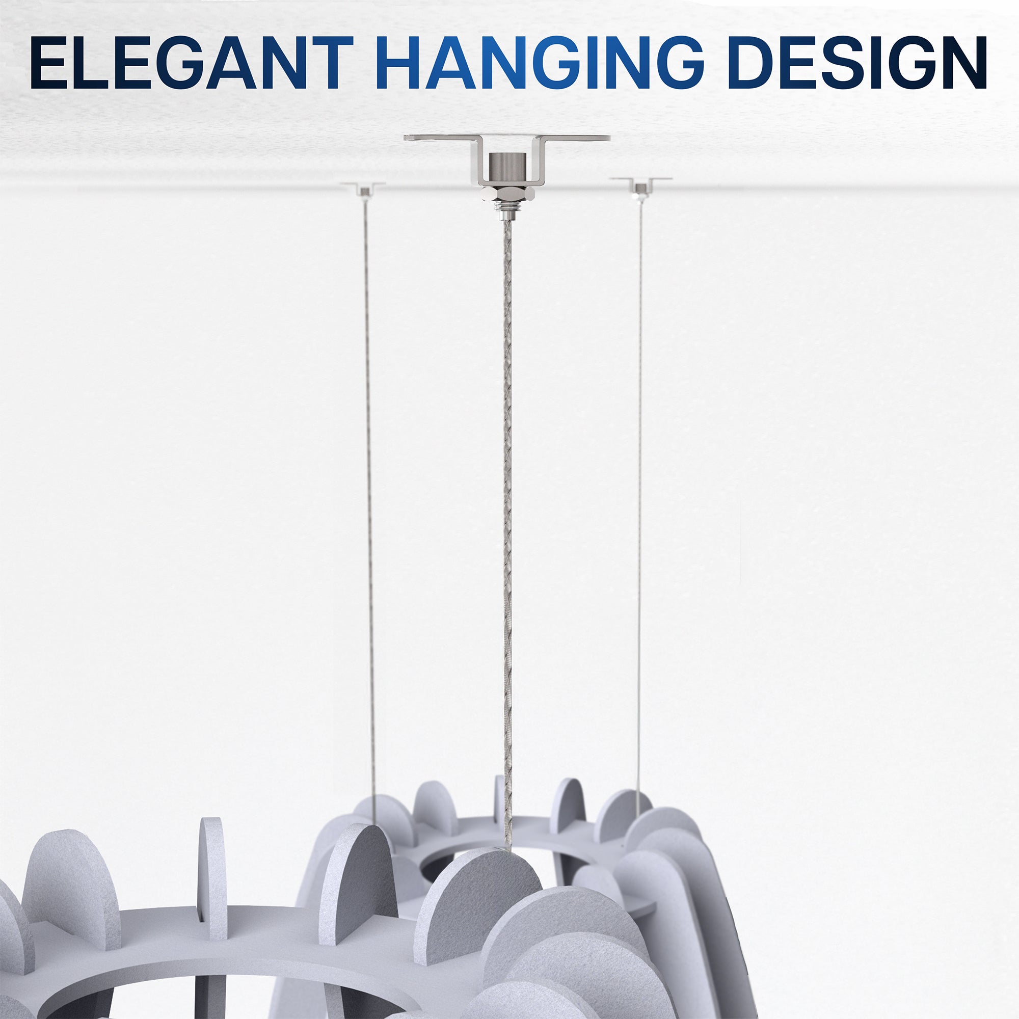 A large oval-shaped acoustic ceiling sound absorber in a light gray color, designed to be suspended from the ceiling.