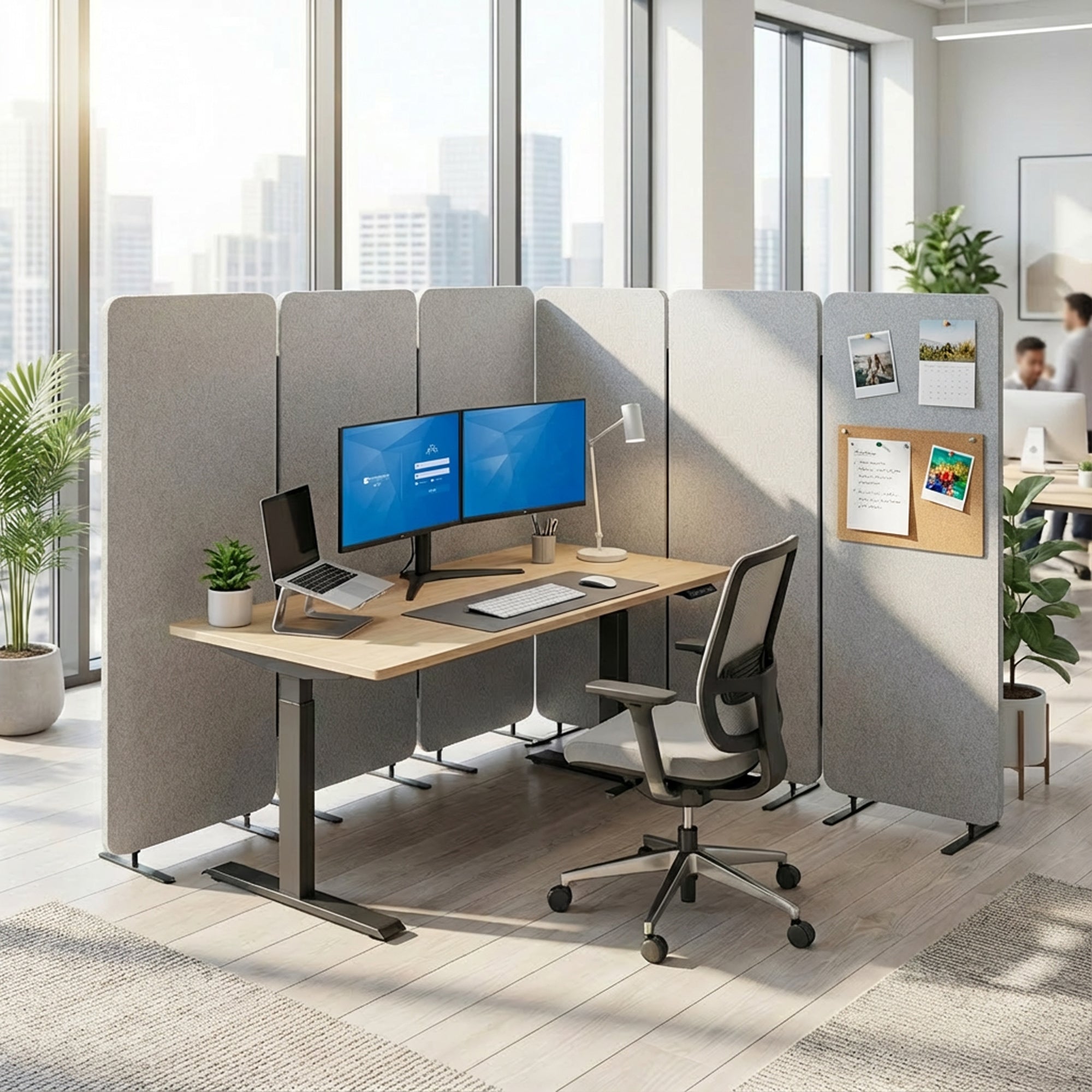 6-Panel Gray Freestanding Room Divider provides a convenient partition and workspace privacy.