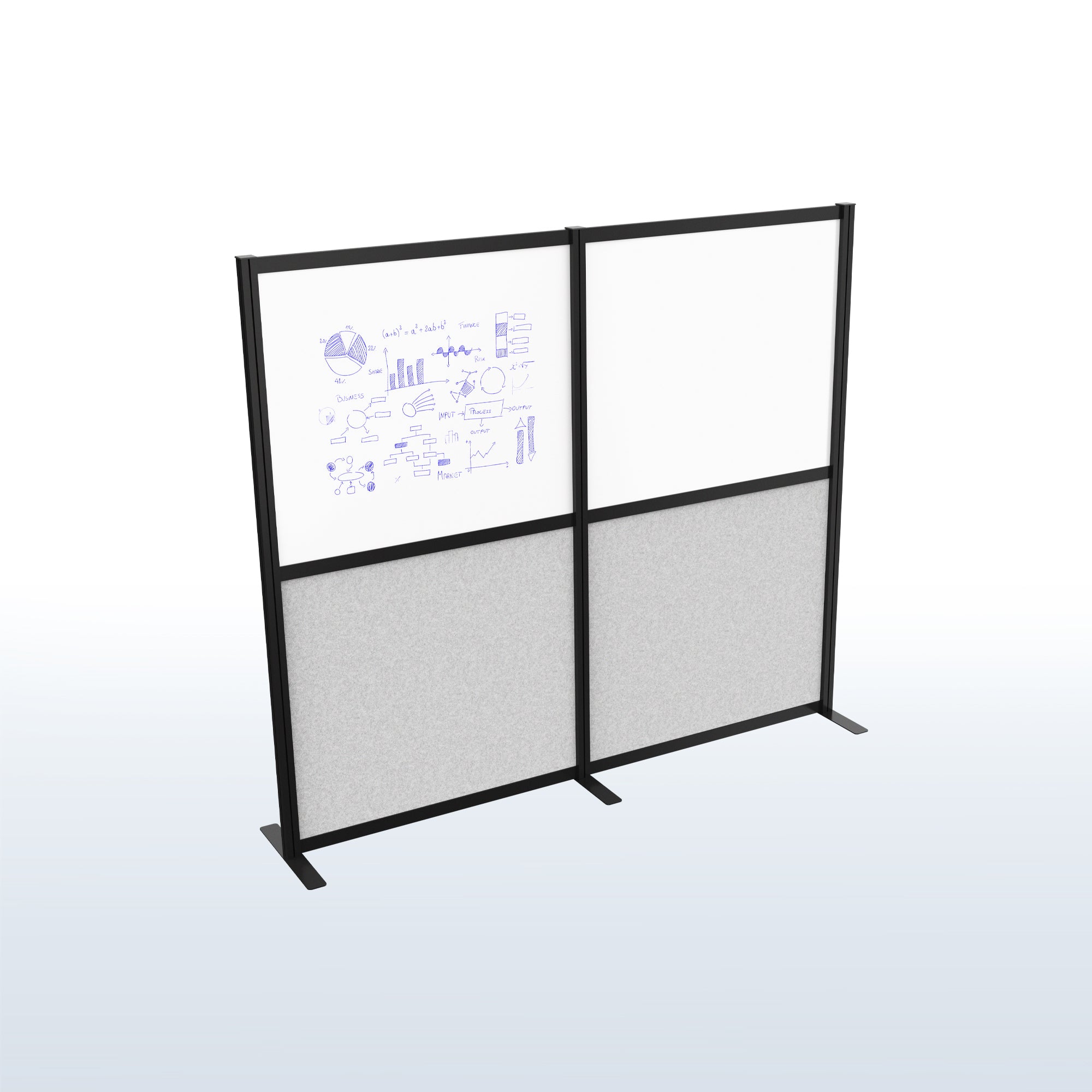 Modular Wall System, 2 PET and Whiteboard Panels, Professional Office Cubicle Dividers, Freestanding Privacy-Screen