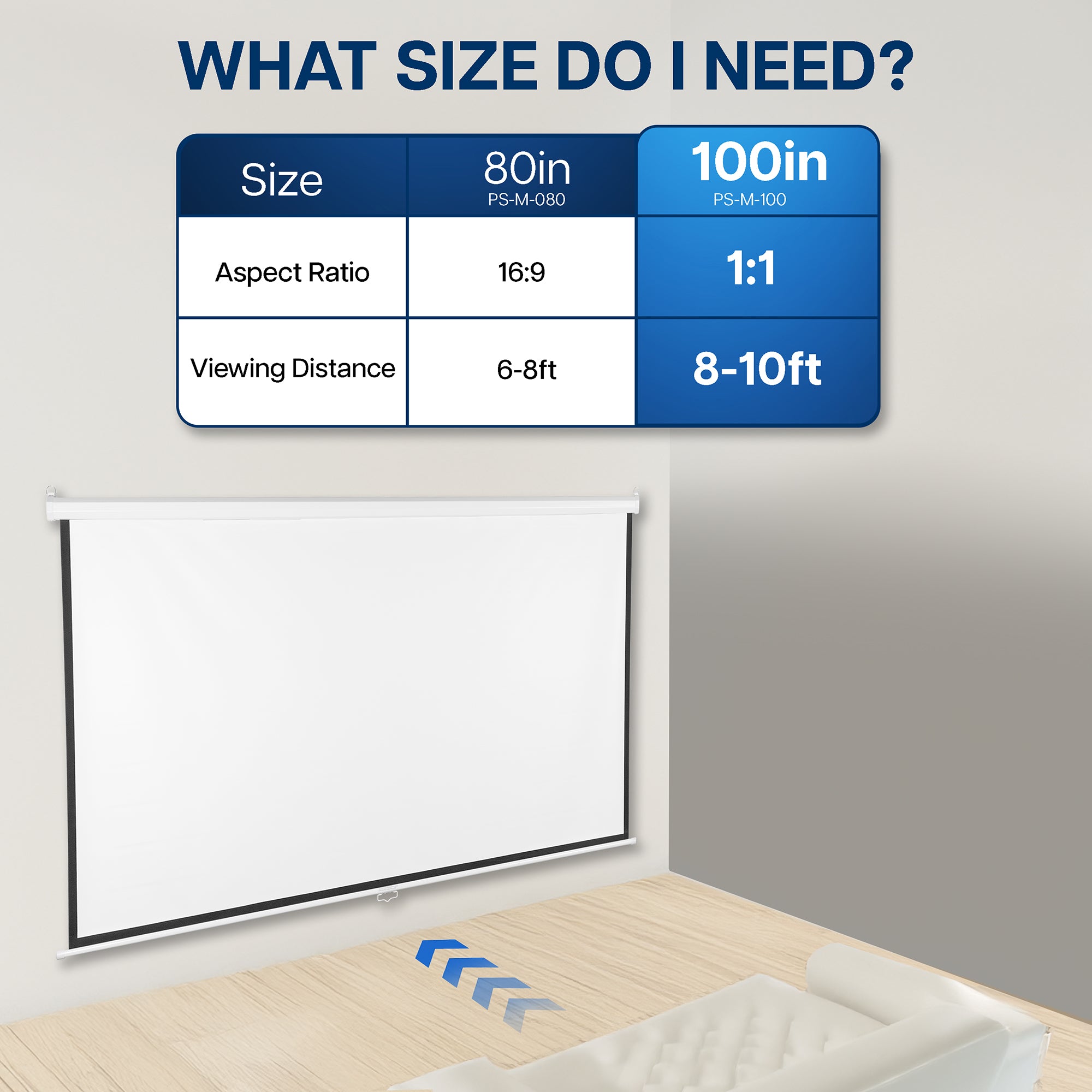 100" Manual Projector Screen 16:9