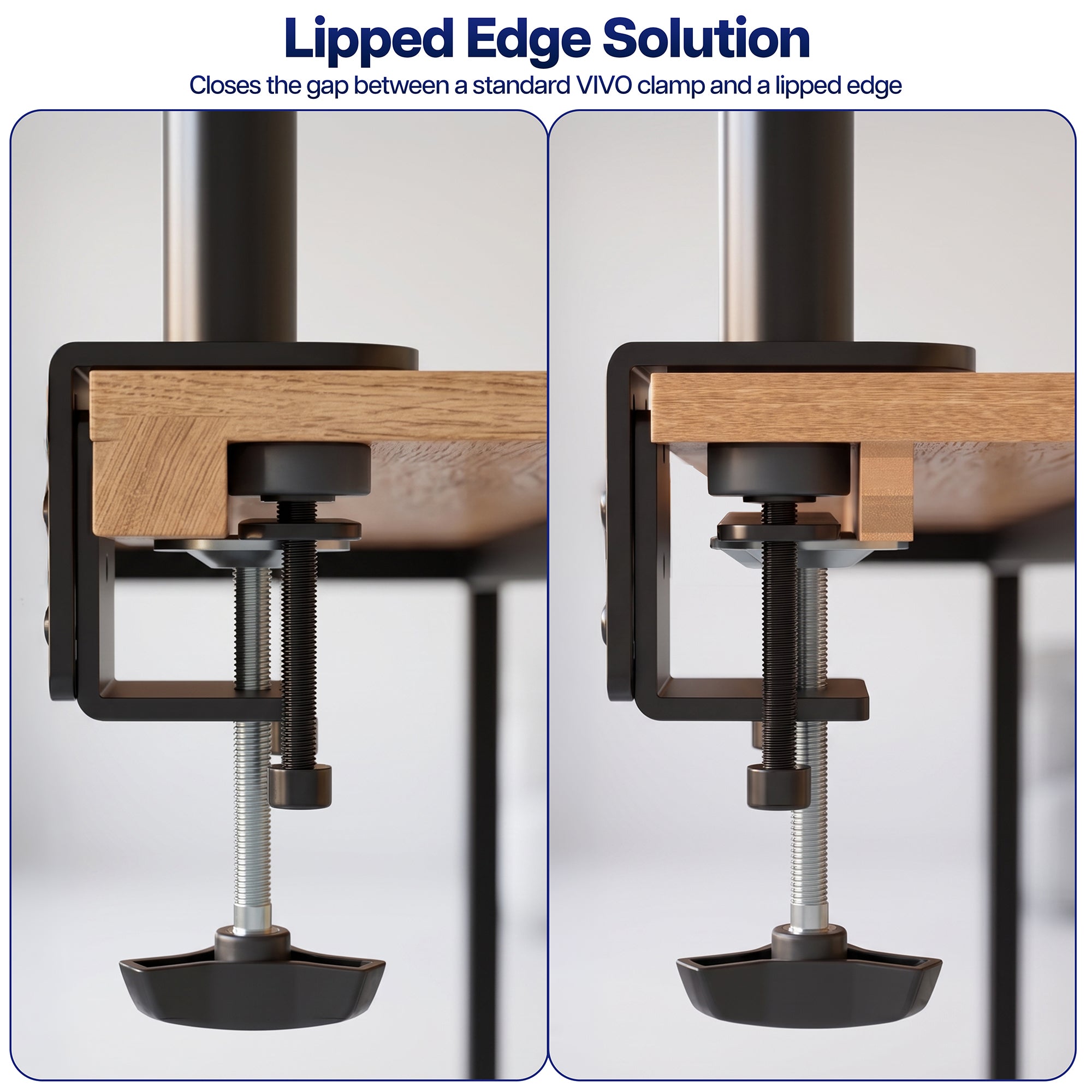 Clamp extension part providing a mounting solution for desks with raised or lipped edges