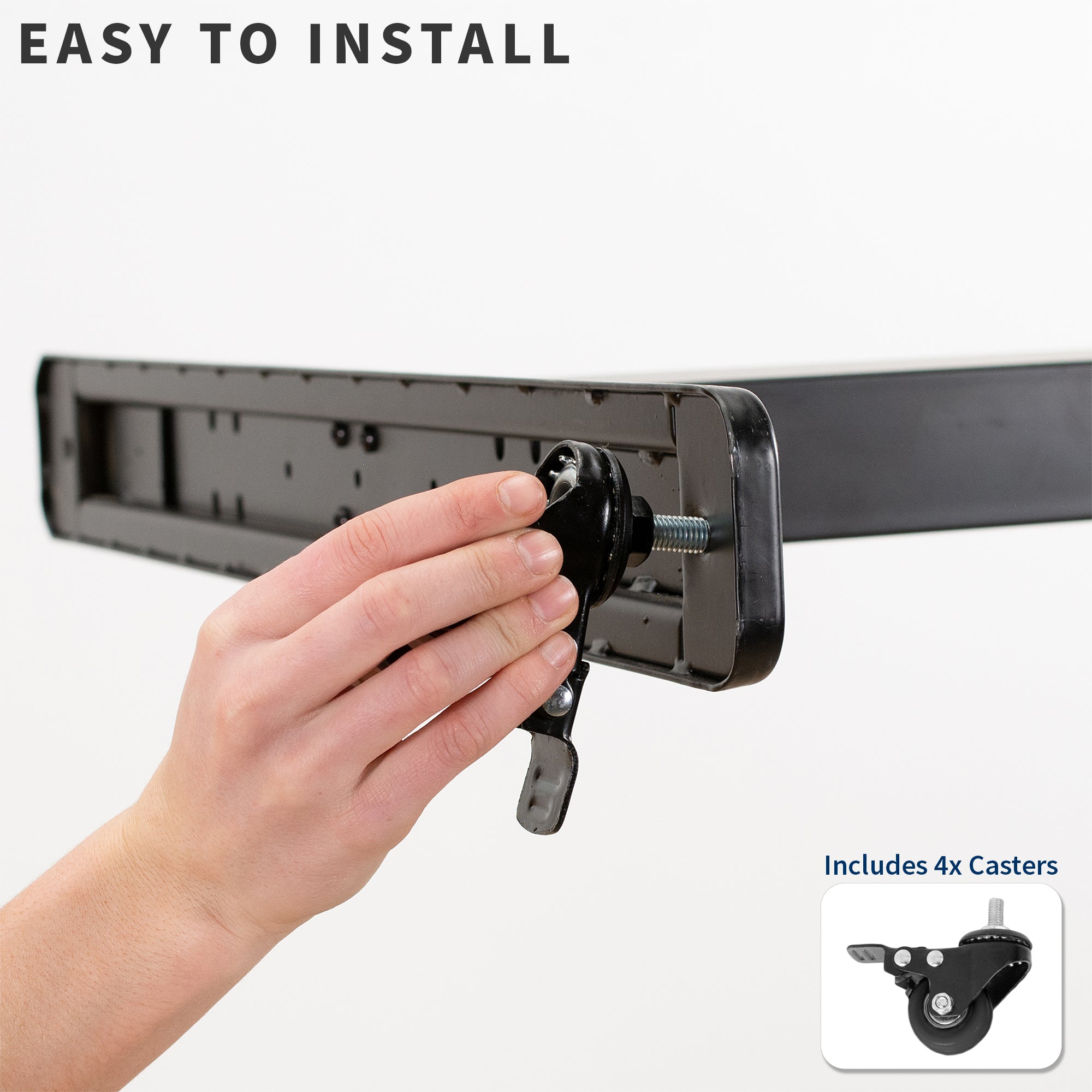 Four black locking caster wheels.