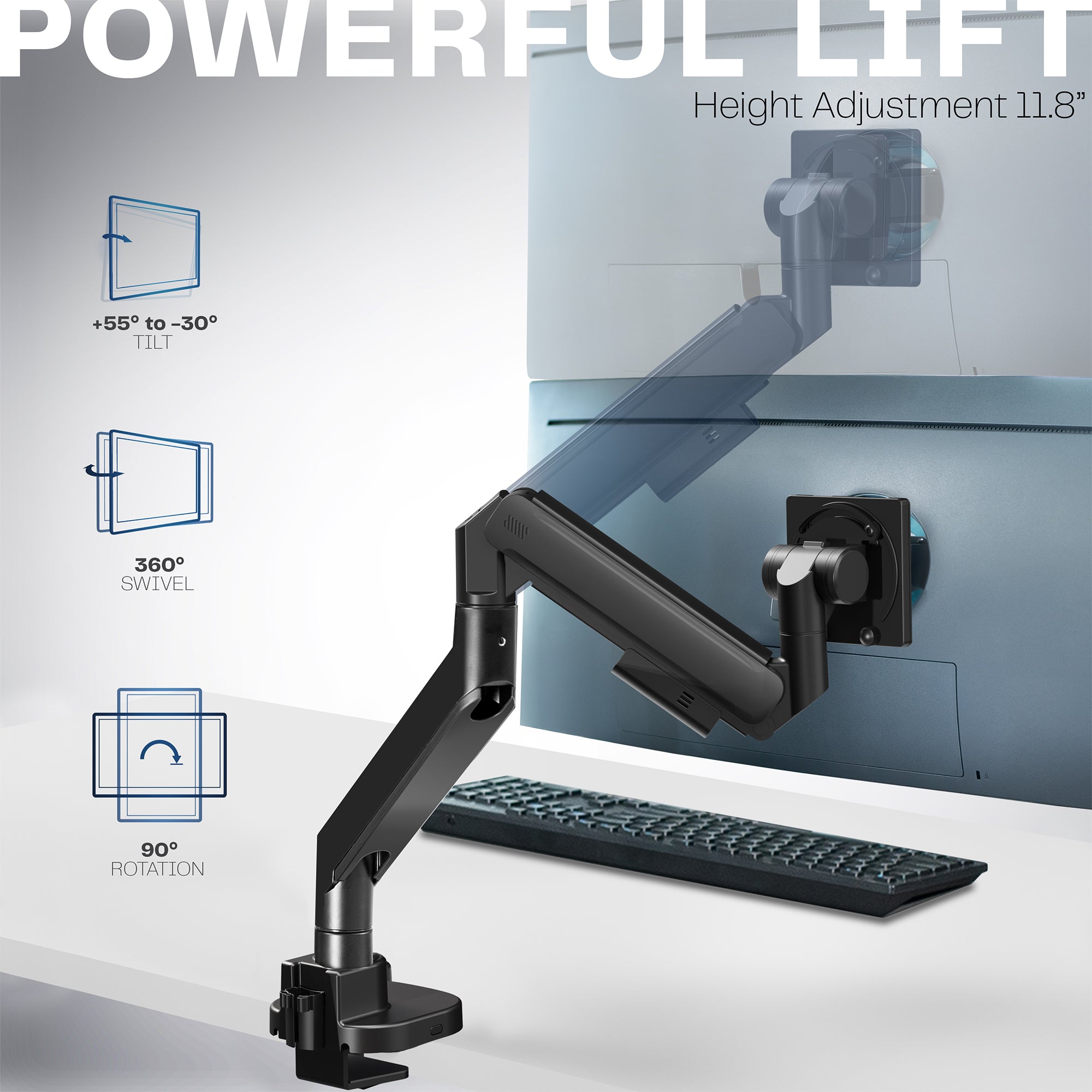 Monitor with a adjustable arm on a gray background