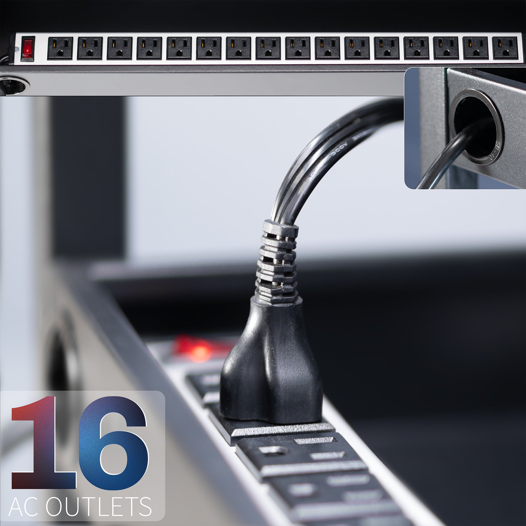 Power strip with multiple outlets and a flexible cable.