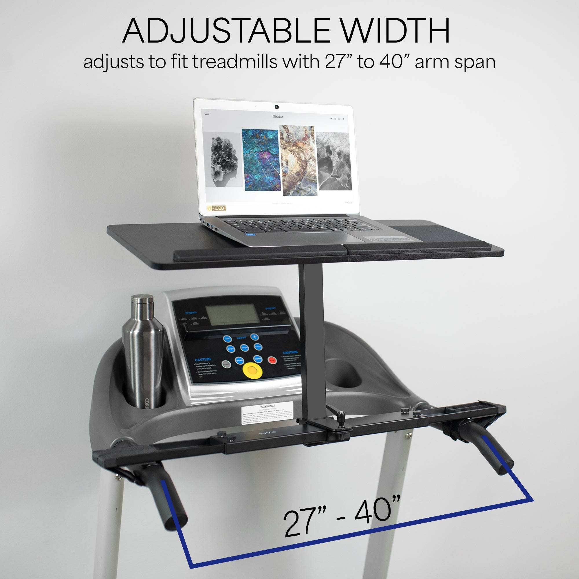 Sturdy height adjustable laptop desk riser platform for a treadmill.