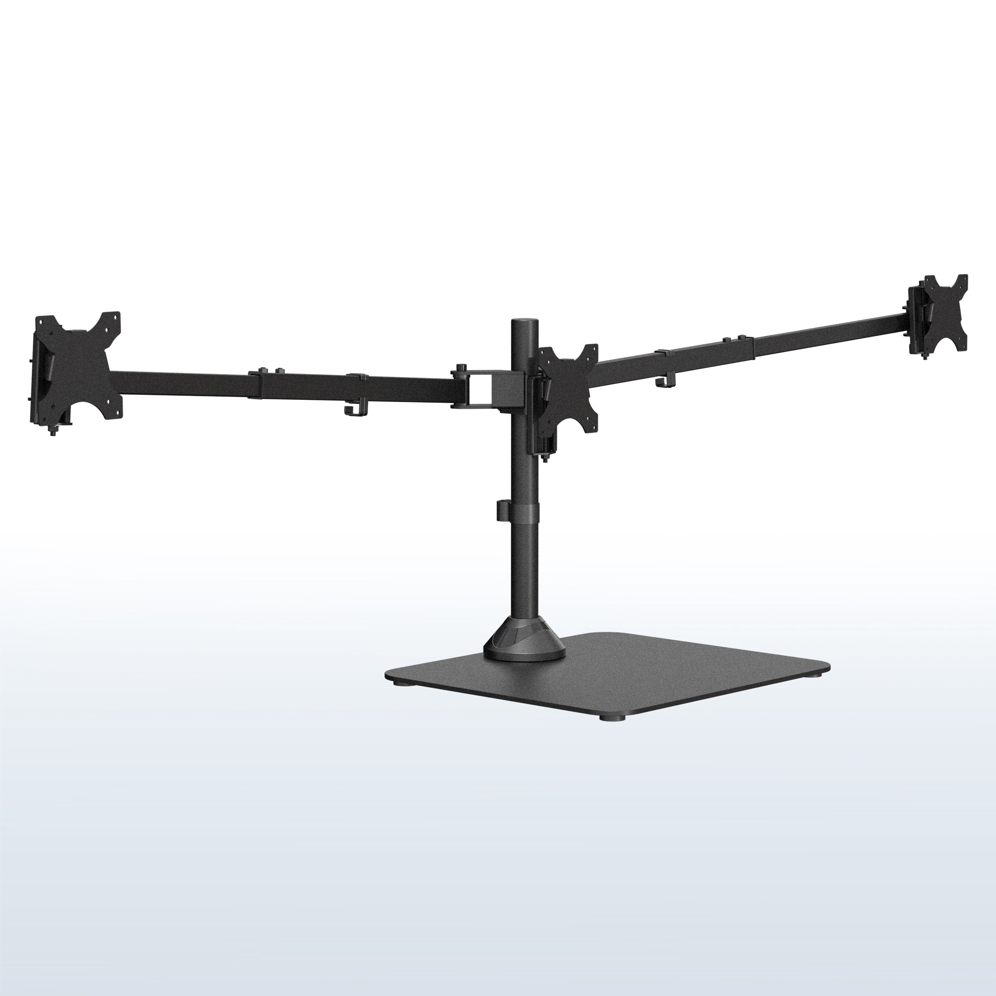 Black dual monitor stand on a white background