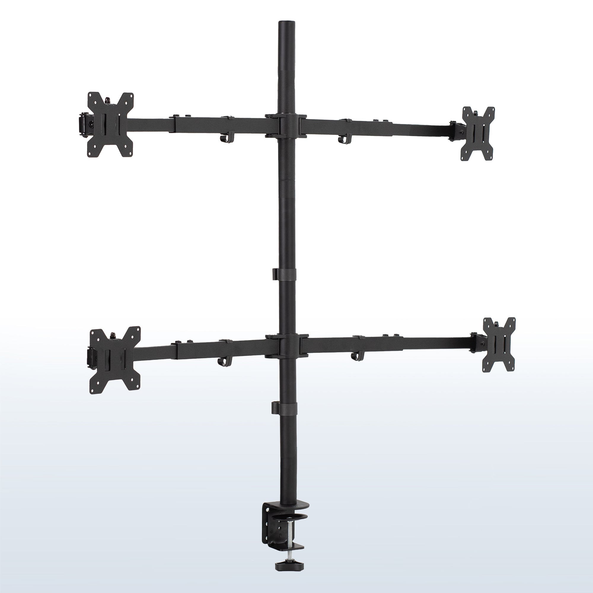 Heavy Duty Telescoping Quad Monitor Desk Mount for office use, giving your screen setup a flush with the wall display.