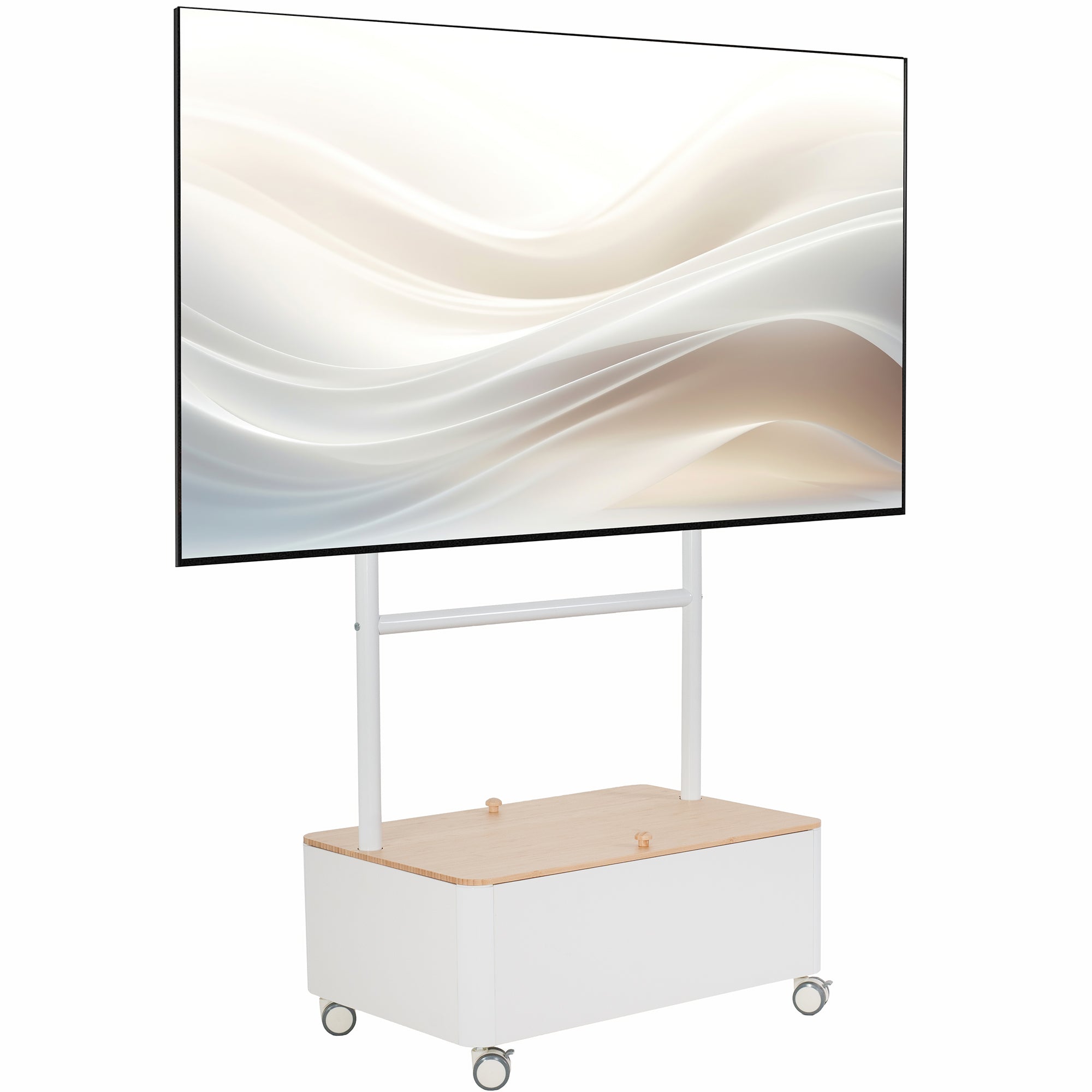 White / Bamboo Studio TV Cart w/ Storage Box - 43” to 65” Screens