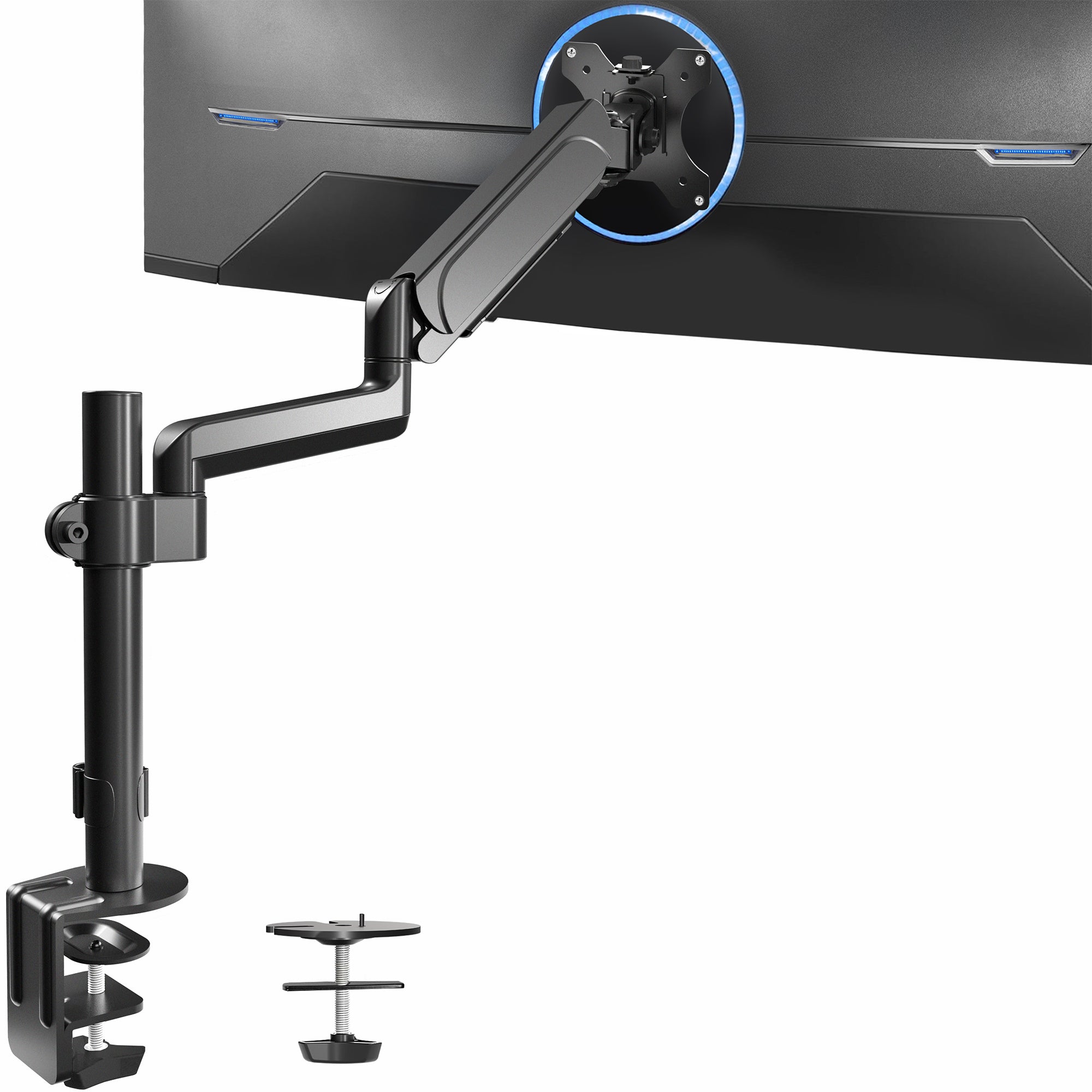 Pneumatic arm single monitor desk mount