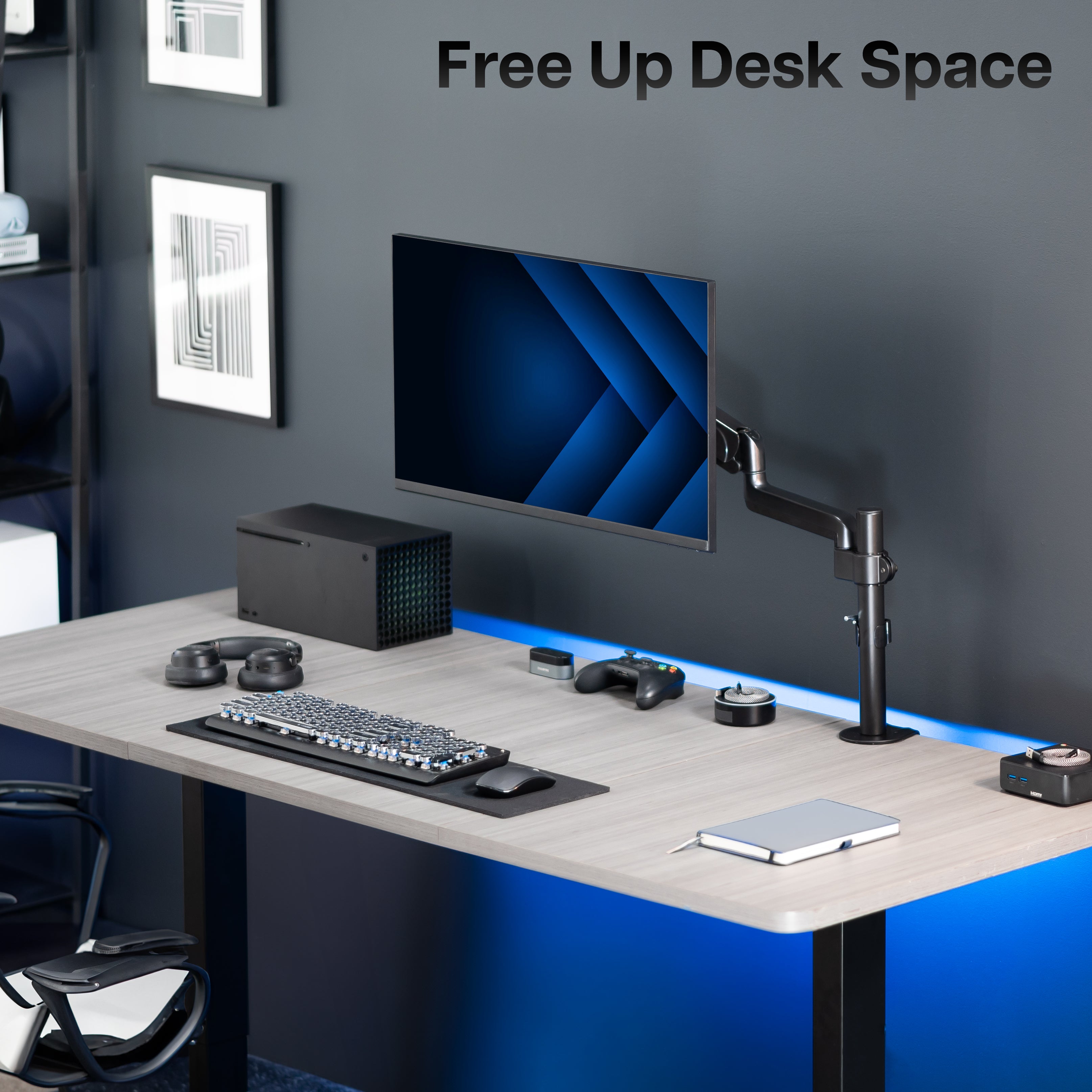 Free up desk space with pneumatic single monitor mount