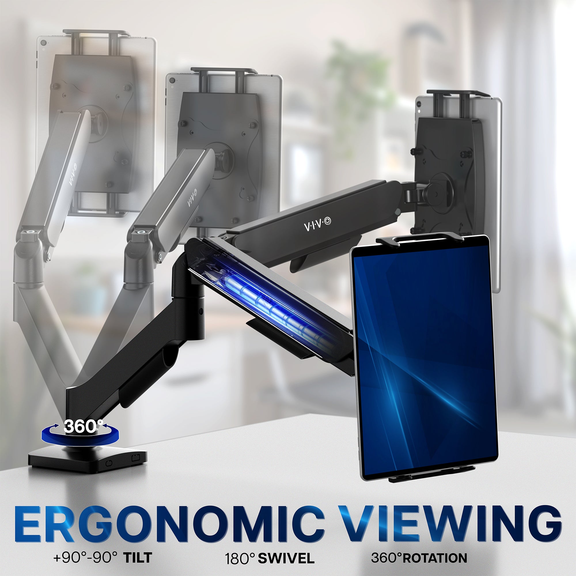 Single Mechanical Arm Desk Mount for Tablets, 2-in-1 Laptops, Portable Monitors