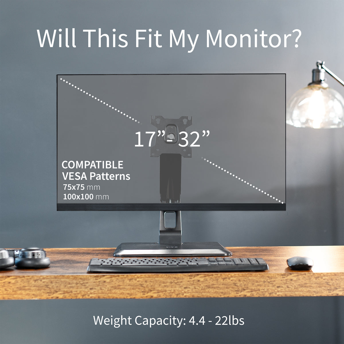 Compatibility information of a pneumatic monitor stand shown on a gray background