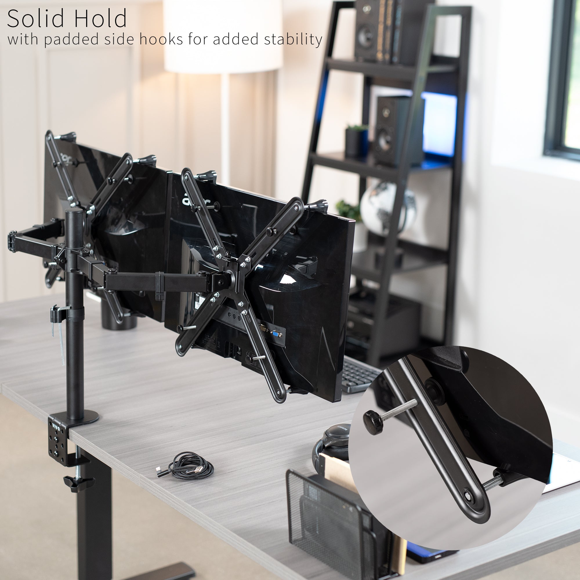 Solid hold with padded side hooks for added stability.