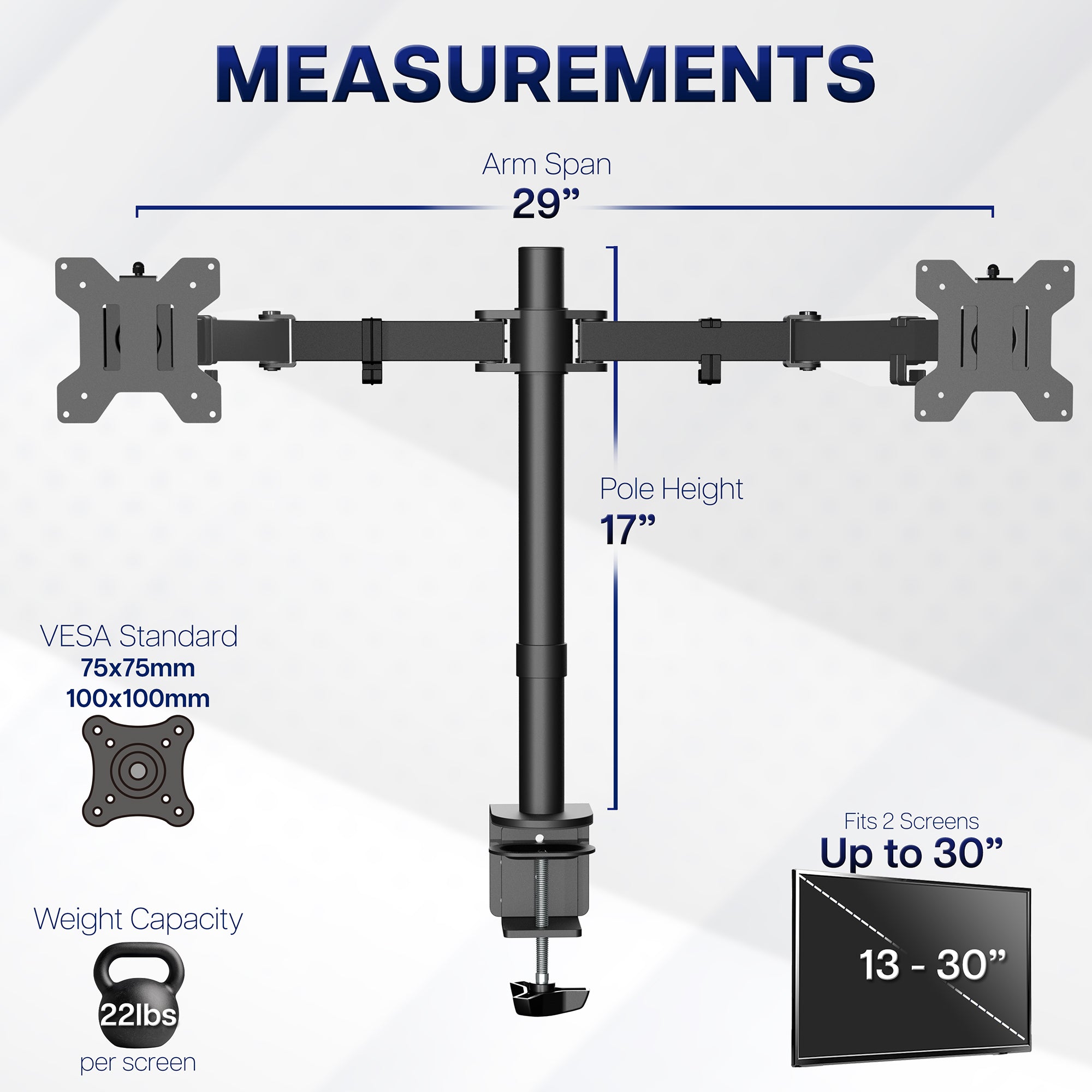 Dual Monitor Desk Mount Measurements and Specifications