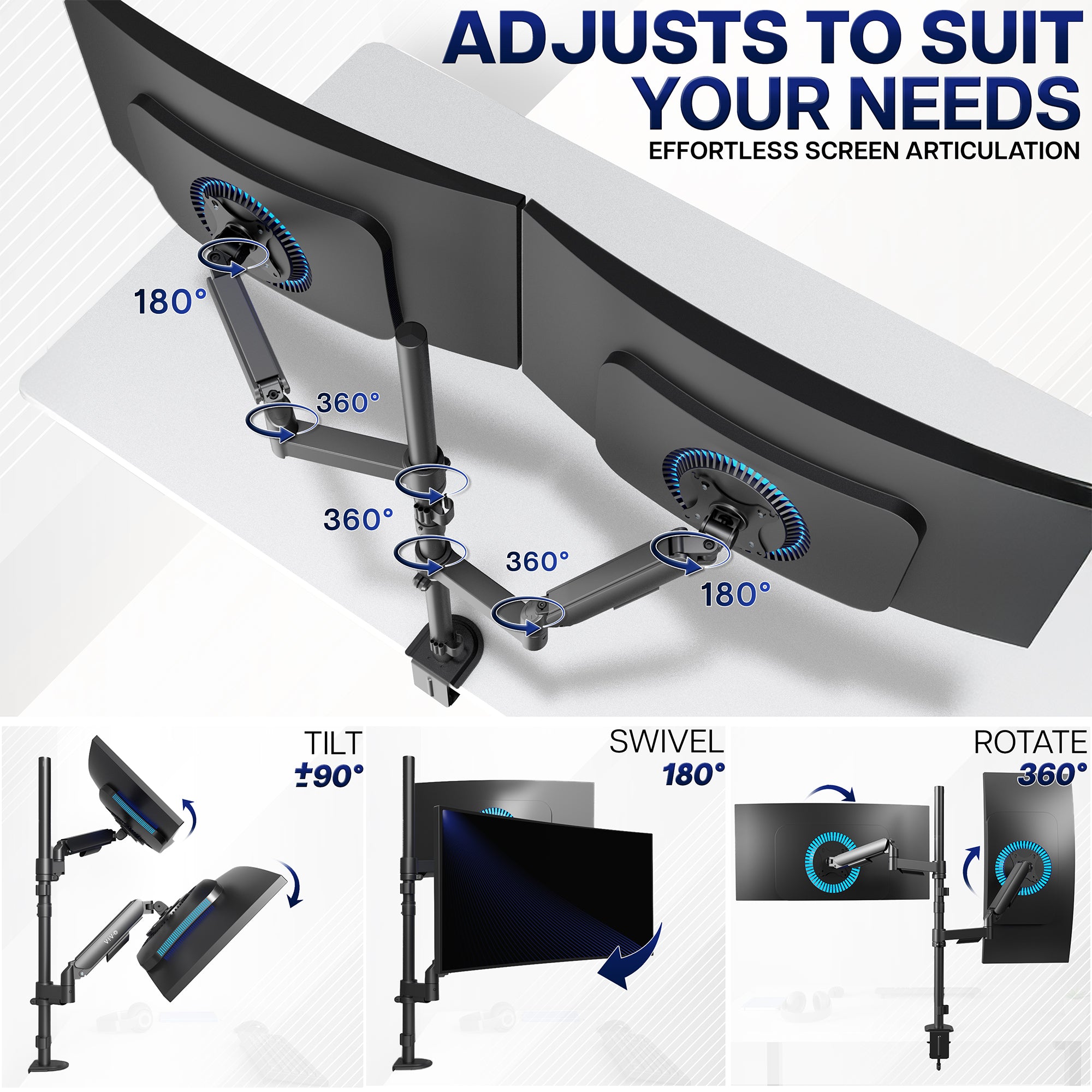 Mechanical Arm Dual 17" to 32" Monitor Extra Tall Desk Mount on desk in home office space