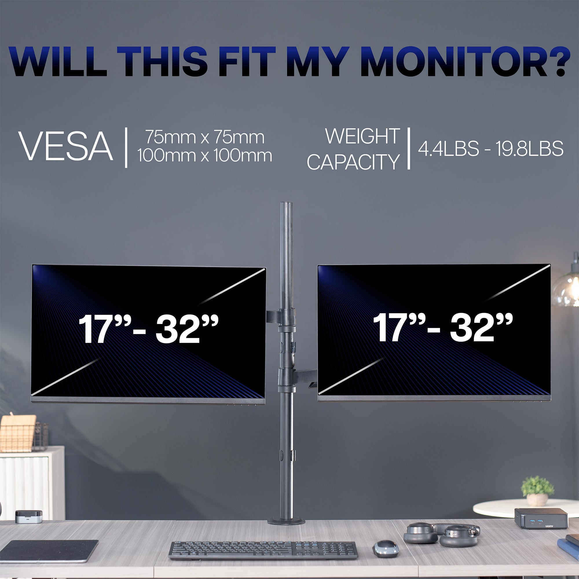 Mechanical Arm Dual 17" to 32" Monitor Extra Tall Desk Mount on desk in home office space