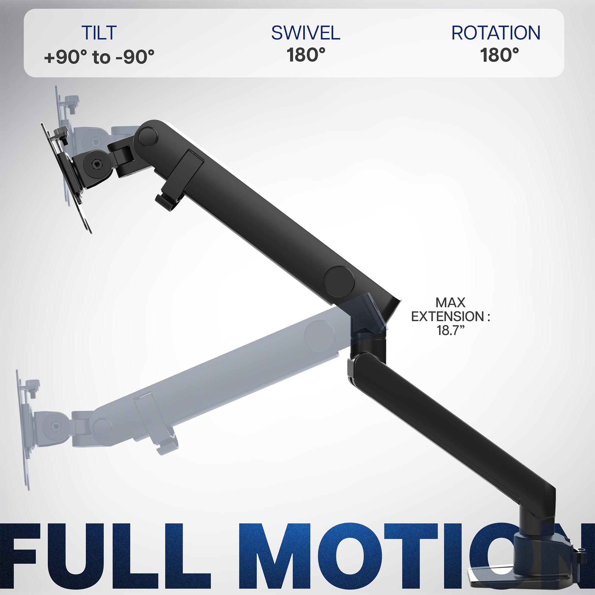 Pneumatic Arm Single Monitor Desk Mount