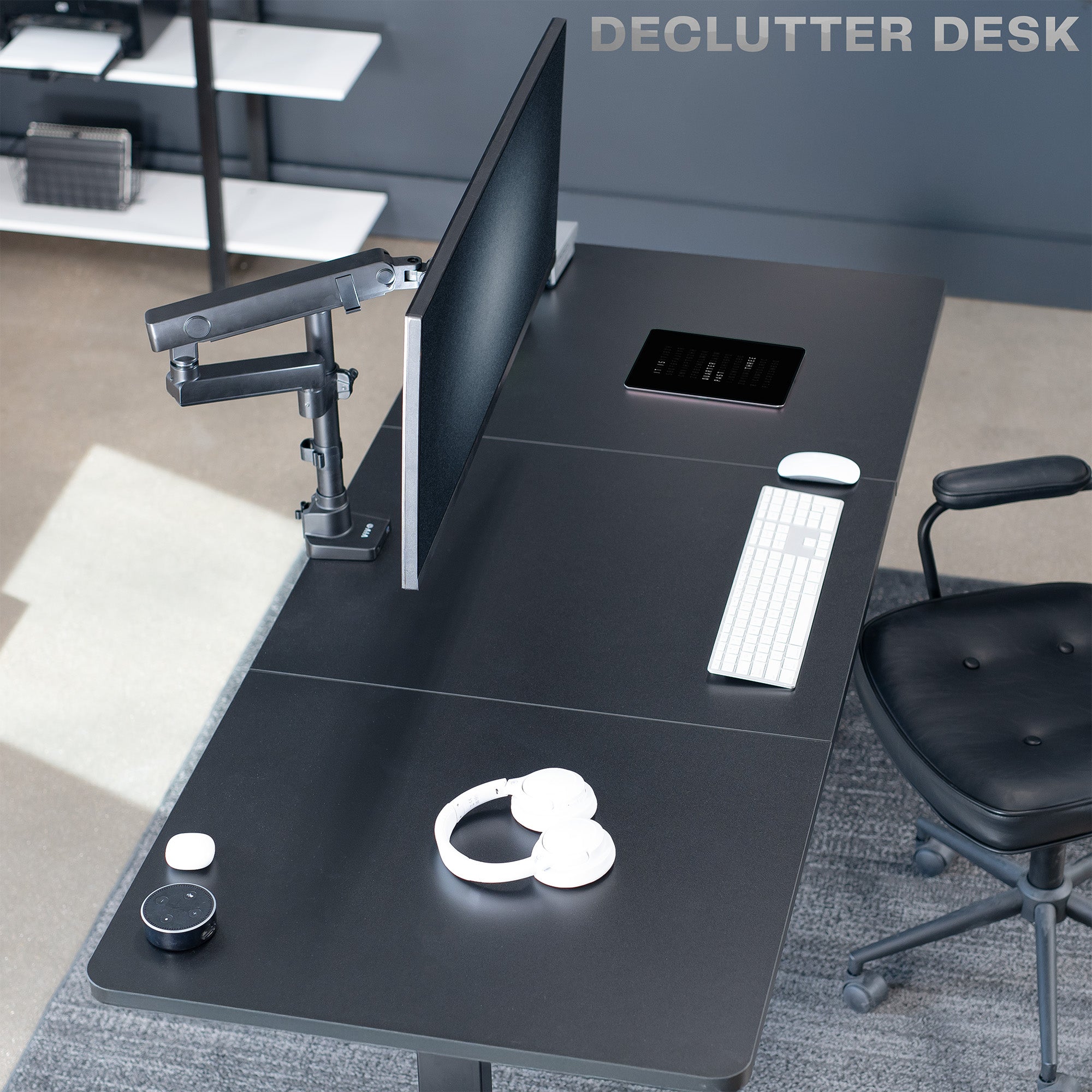 Pneumatic Arm Single Monitor Desk Mount with USB