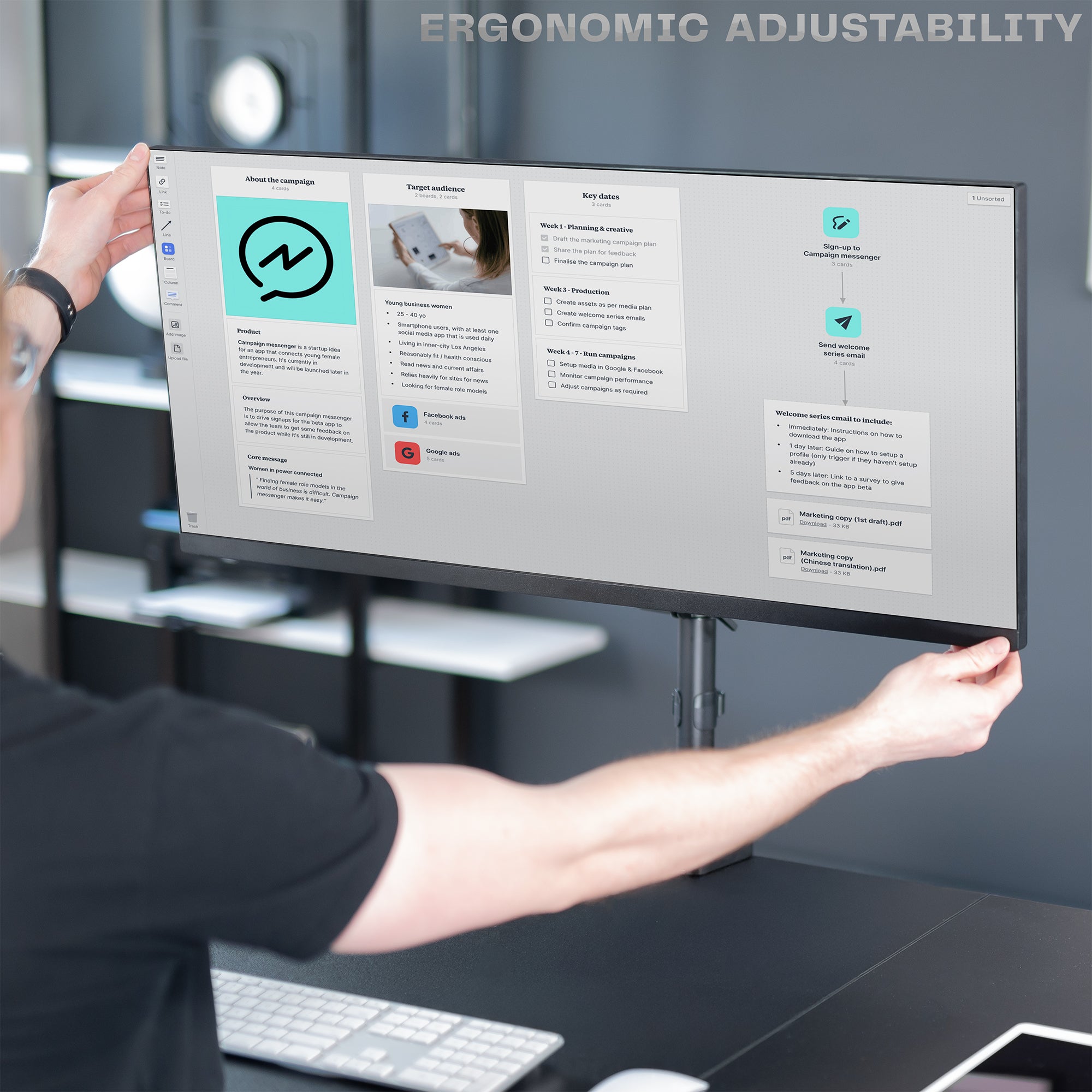 Pneumatic Arm Single Monitor Desk Mount with USB