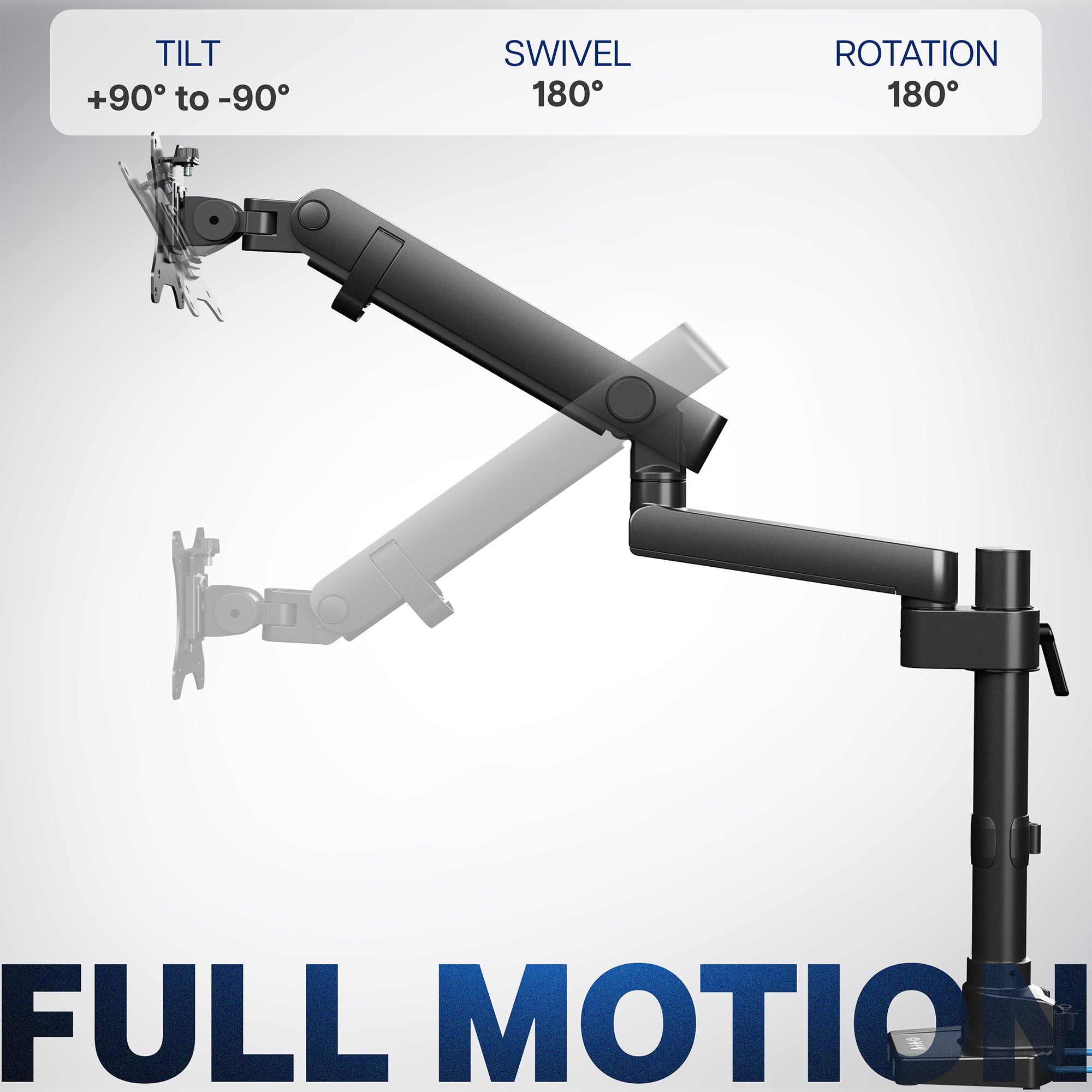 Pneumatic Arm Single Monitor Desk Mount with USB