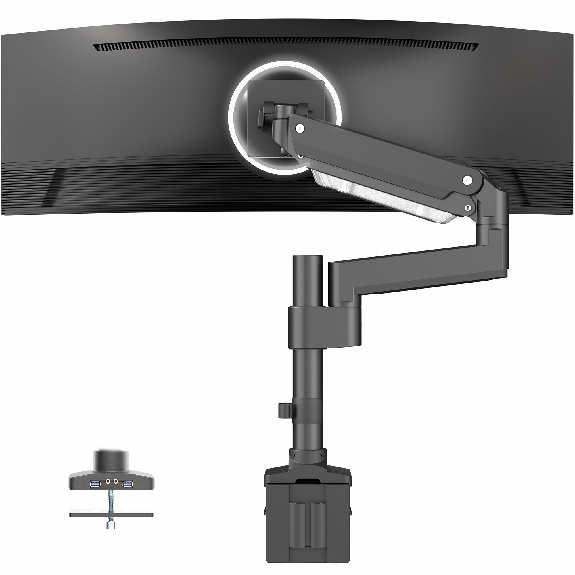 Pneumatic Arm Single Ultrawide Monitor Desk Mount with USB