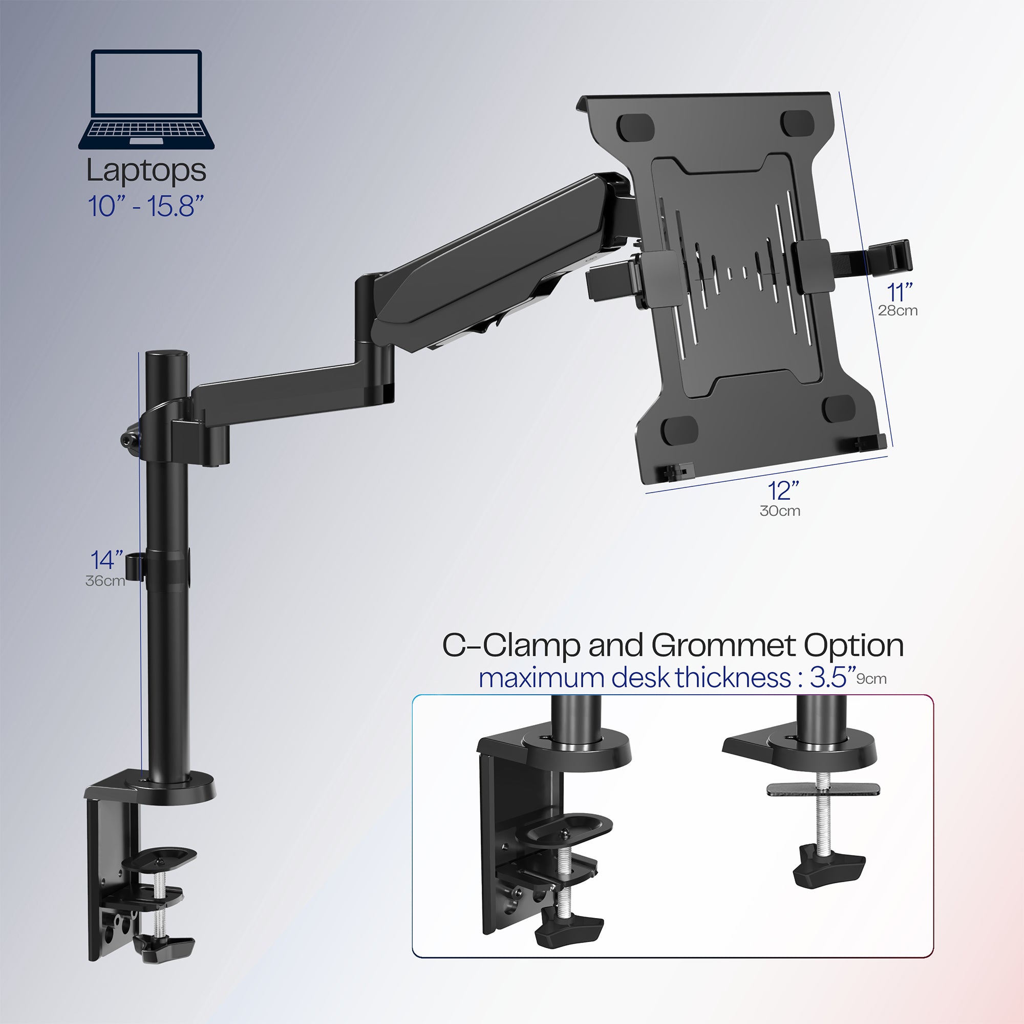Pneumatic Arm Single Laptop Desk Mount Specifications